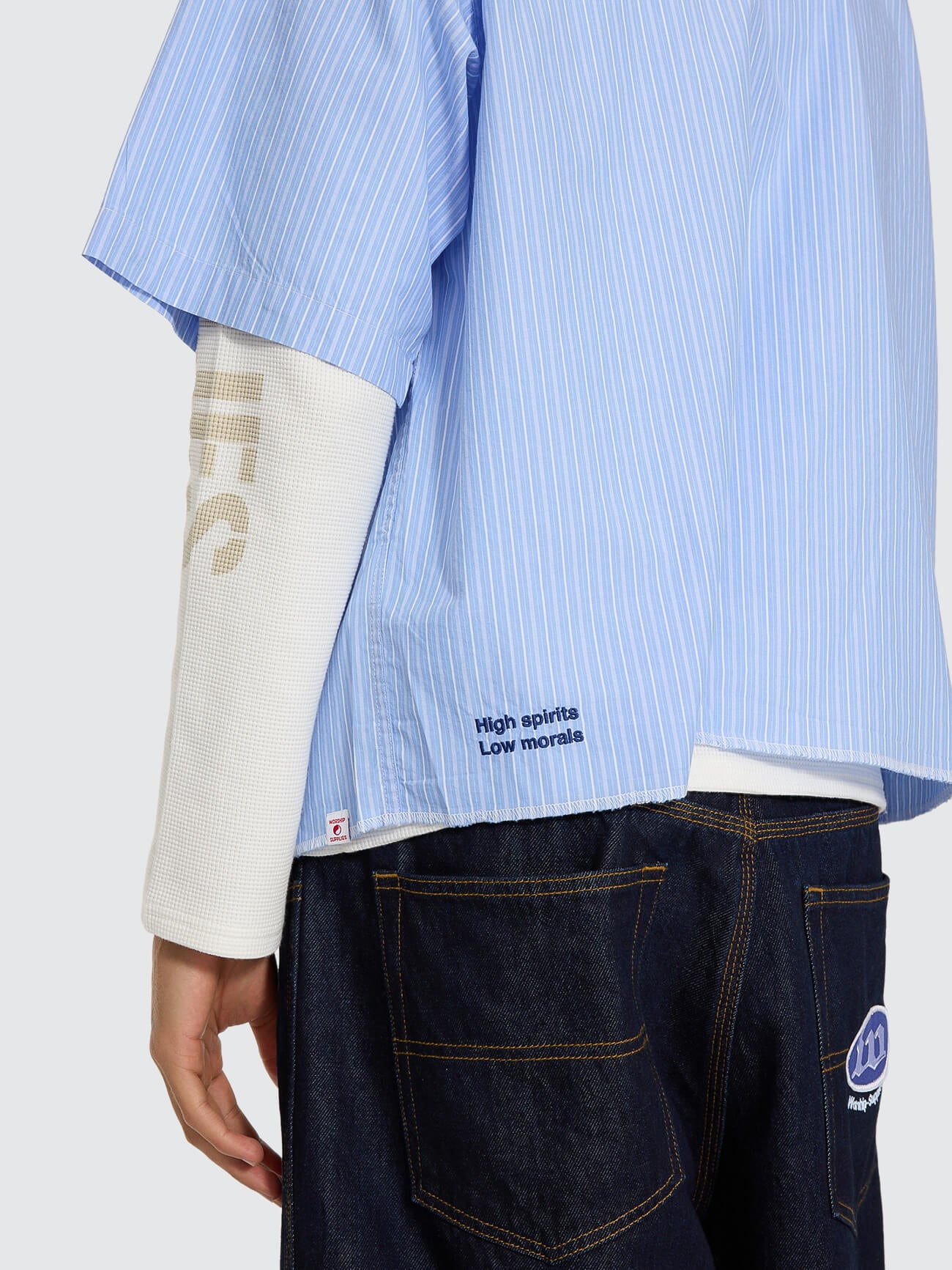Morality Box Crop Short Sleeve Work Shirt - Light Blue XS