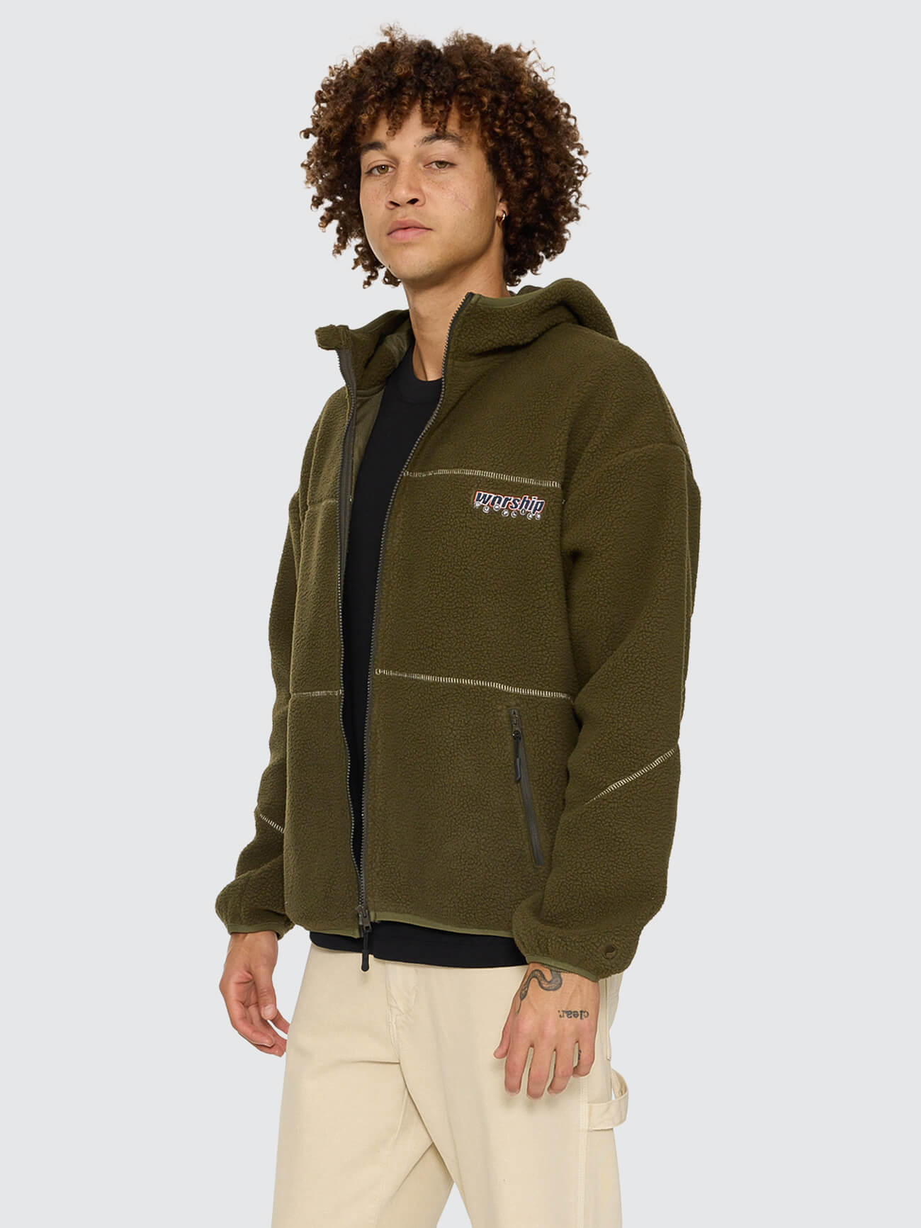Line Stepper Hooded Sherpa Jacket - Grape Leaf XS