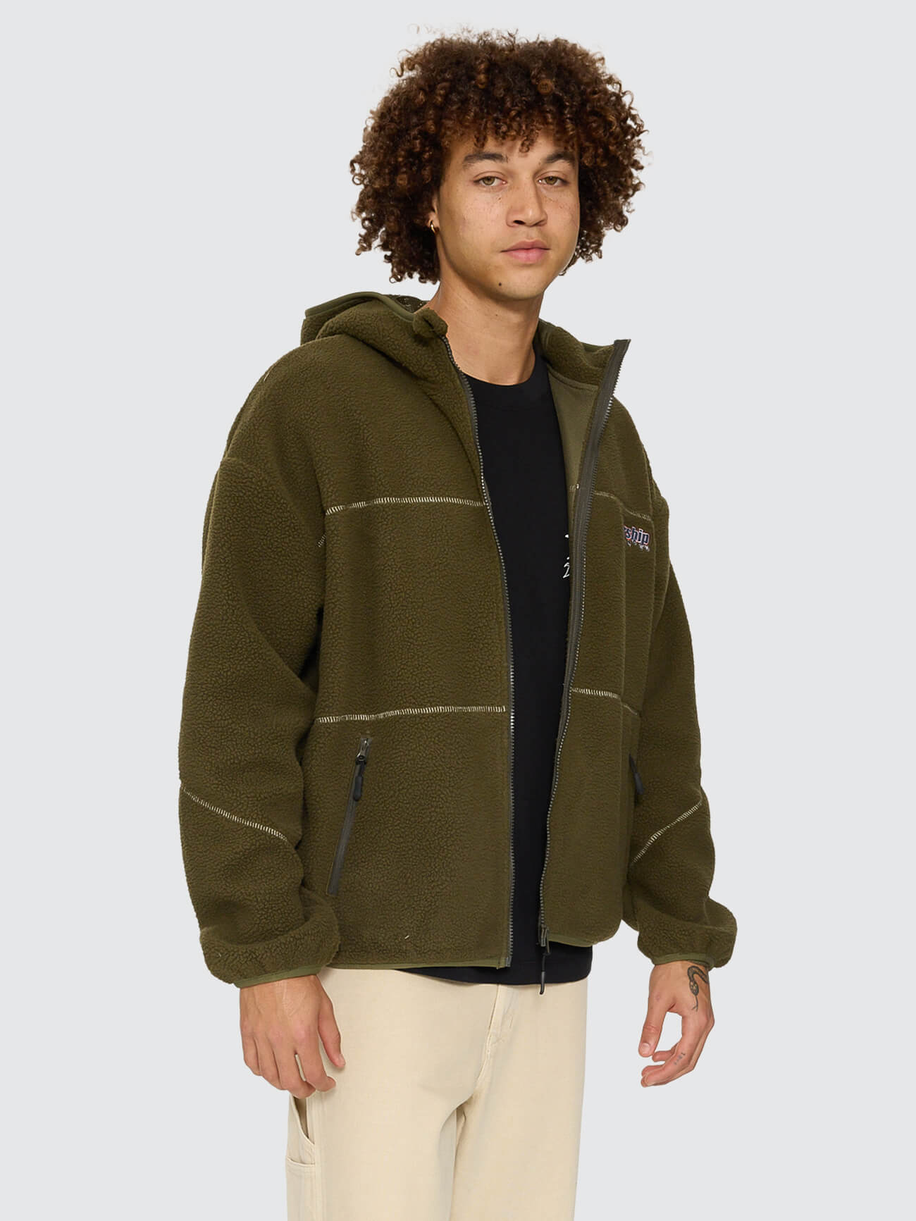 Line Stepper Hooded Sherpa Jacket - Grape Leaf XS