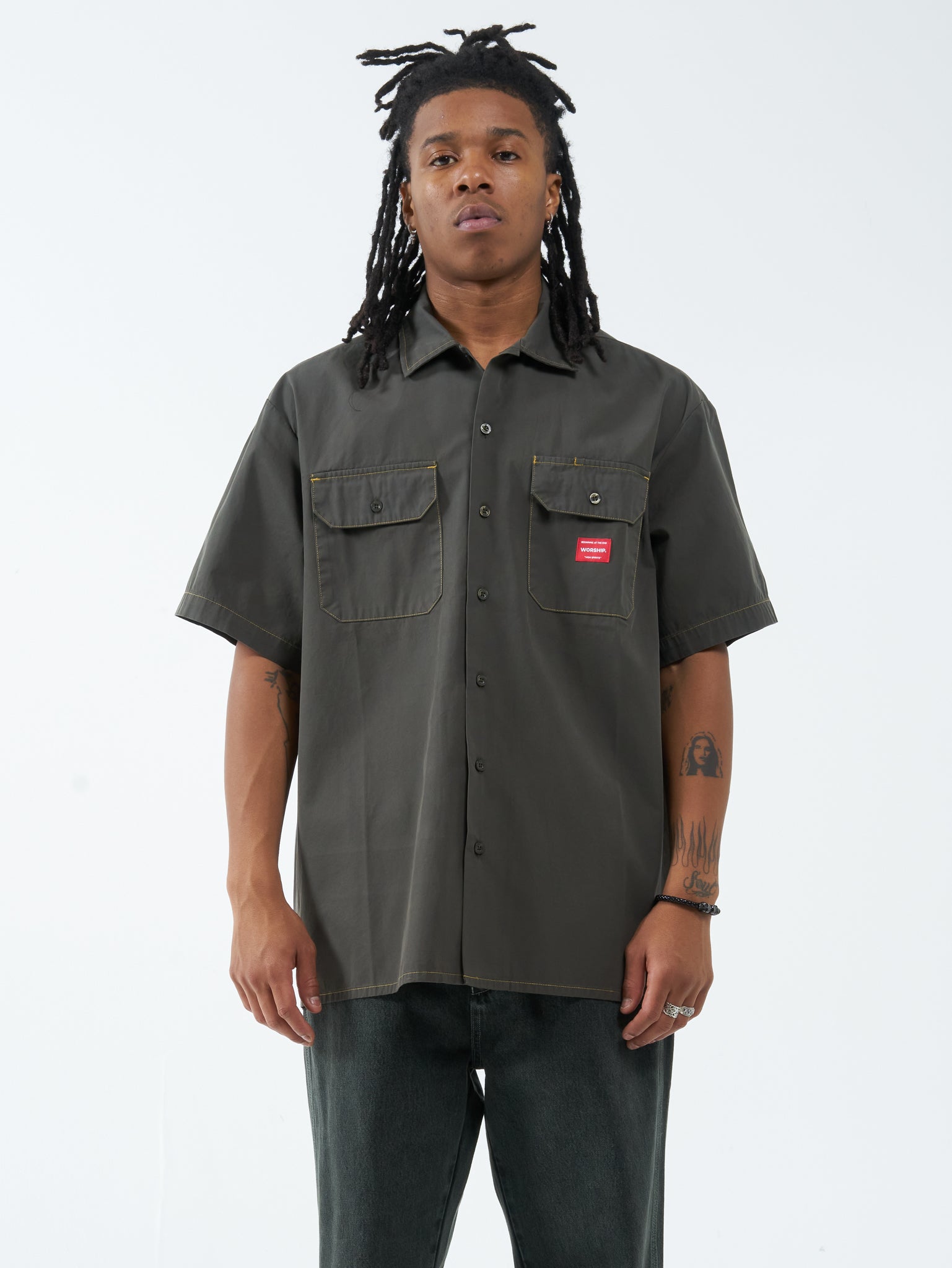 Worship Service Stripe Short Sleeve Workshirt Lunar Grey main image 0