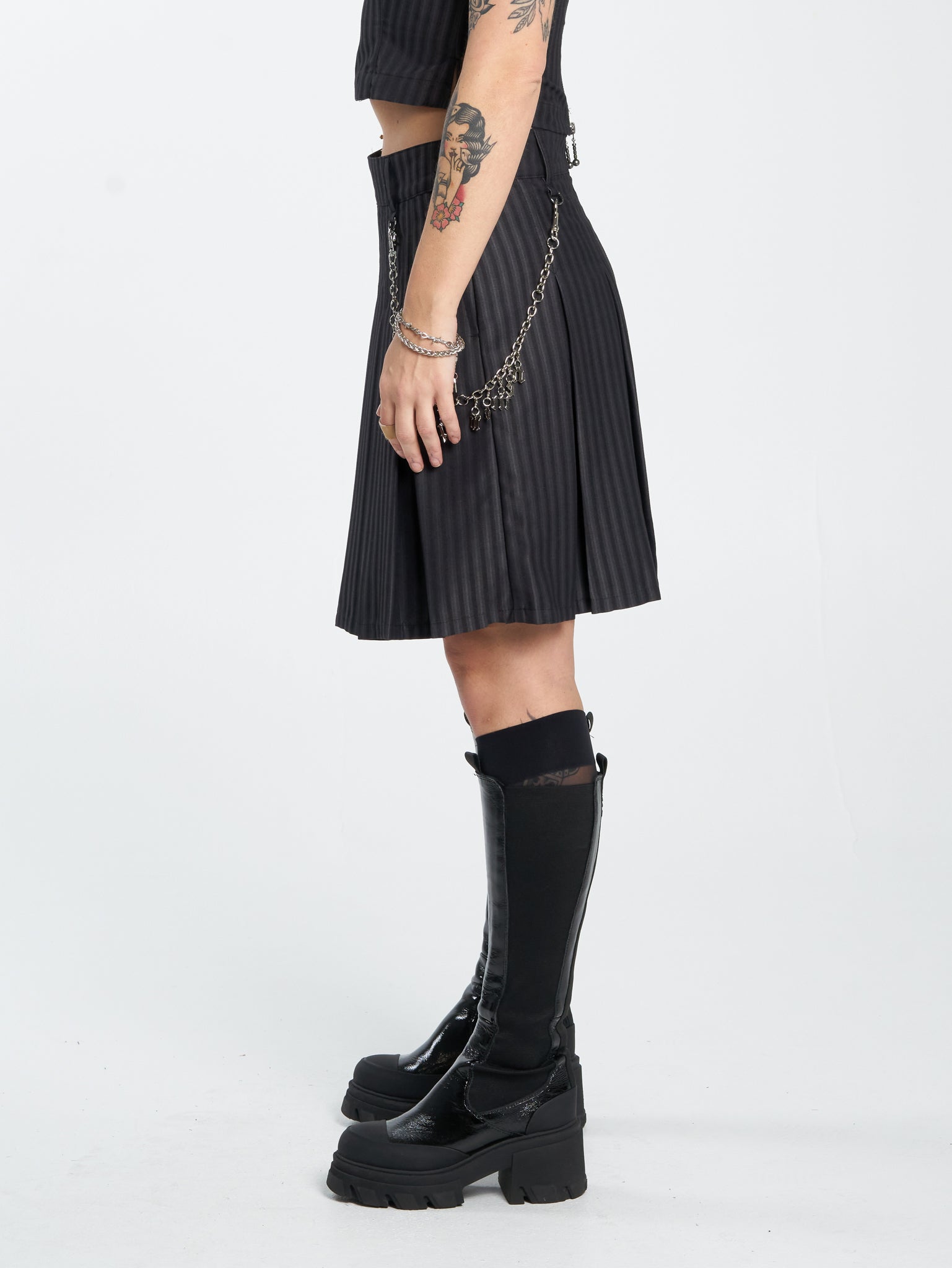 Tick Tock Pleat Skirt - Charcoal