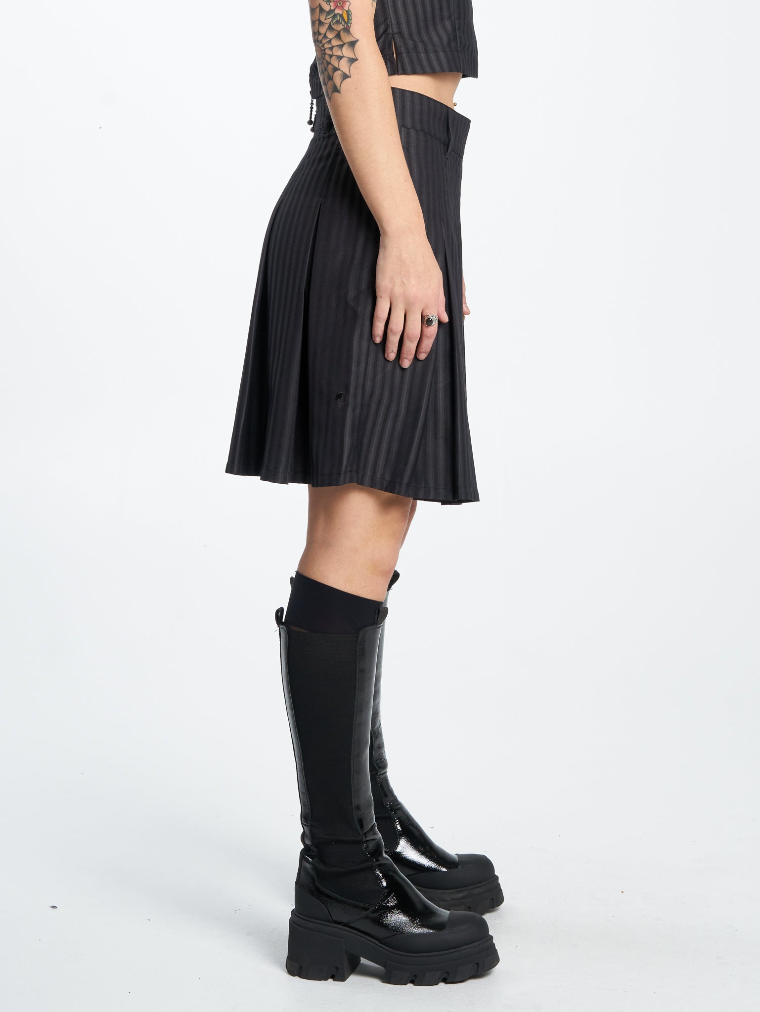 Tick Tock Pleat Skirt - Charcoal