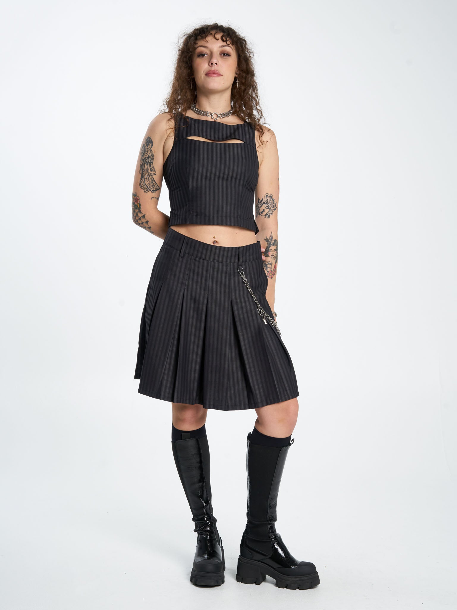 Tick Tock Pleat Skirt - Charcoal