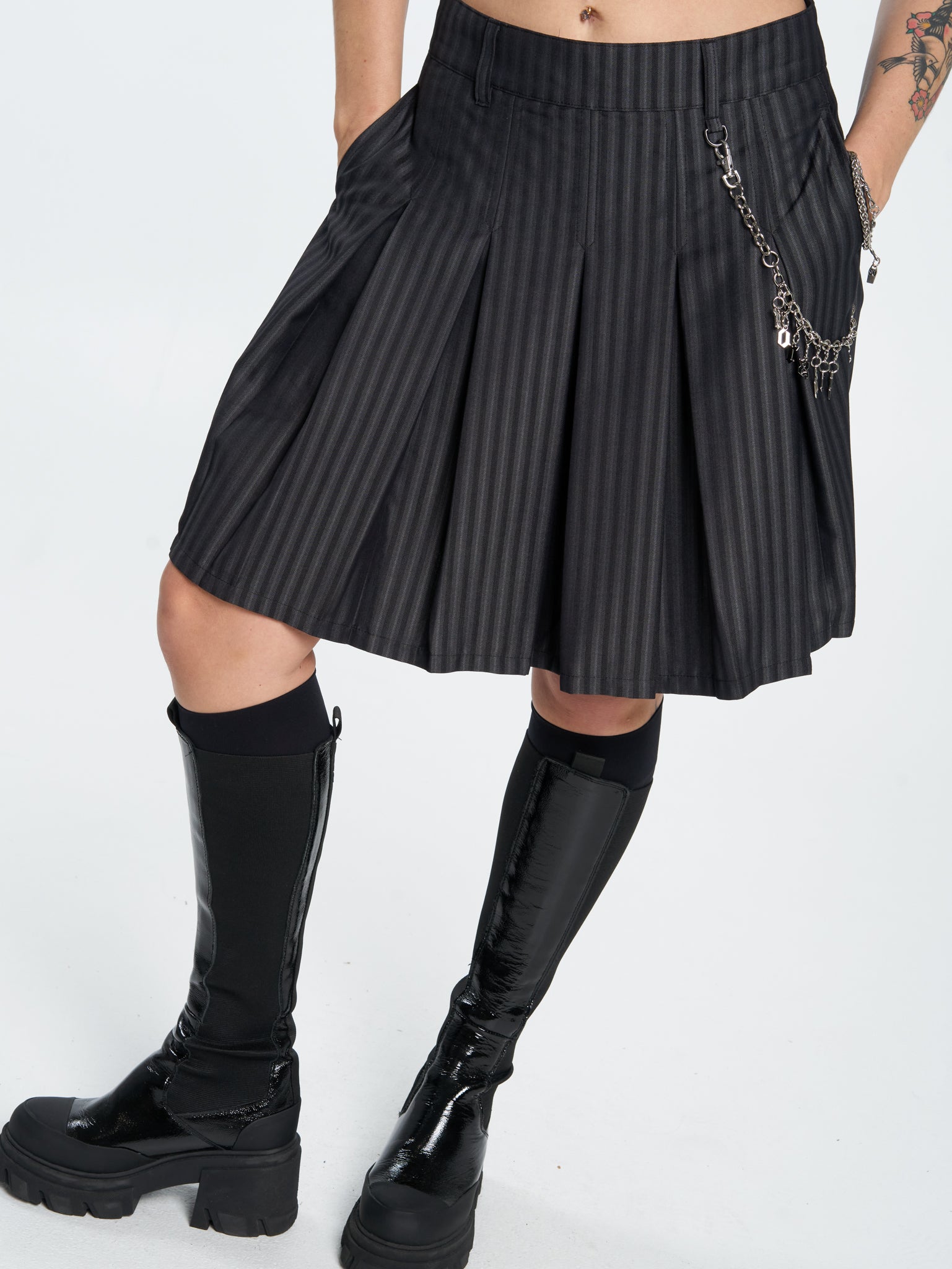 Tick Tock Pleat Skirt - Charcoal