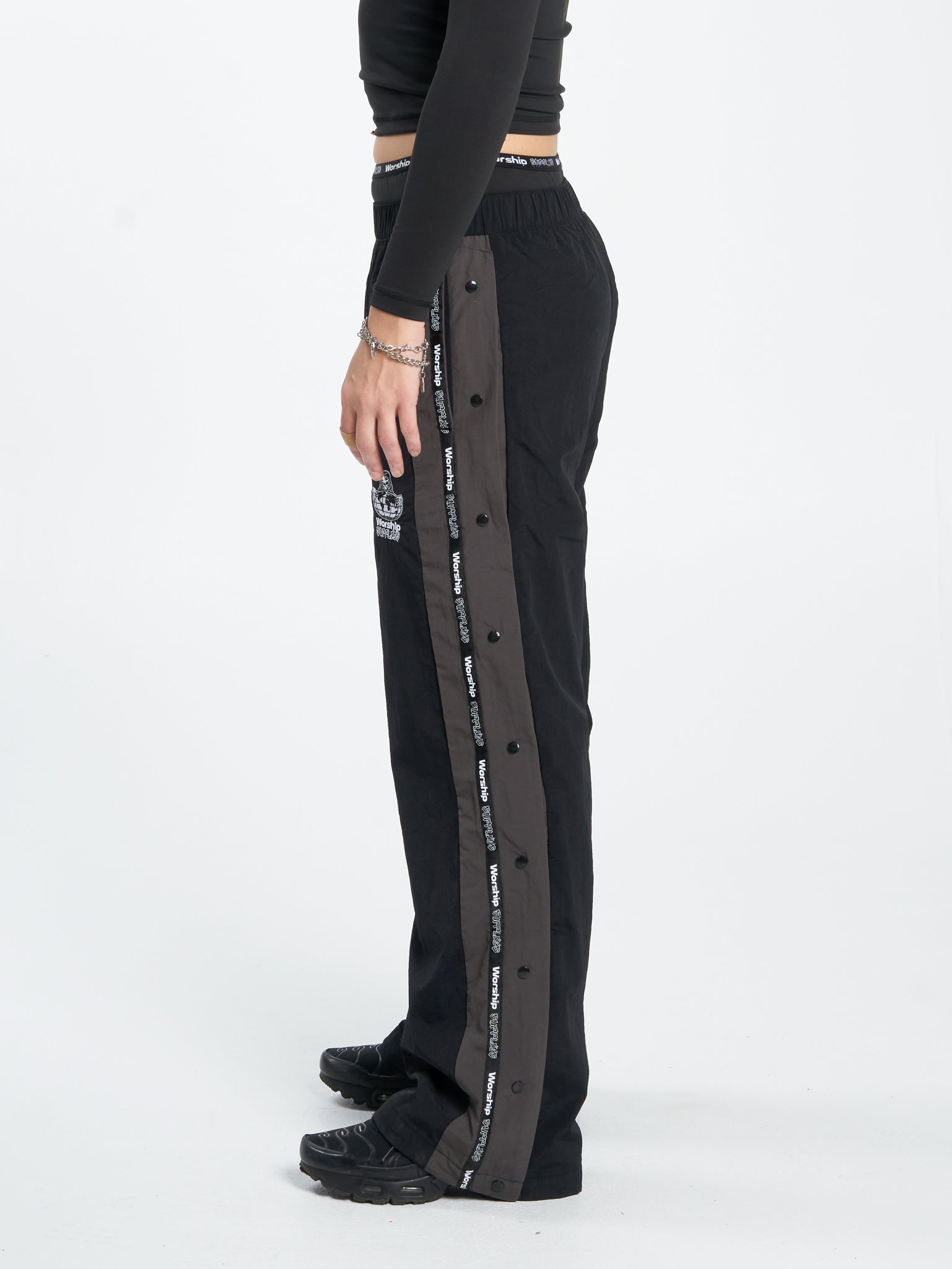 Win Win Crushed Nylon Track Pant - Black