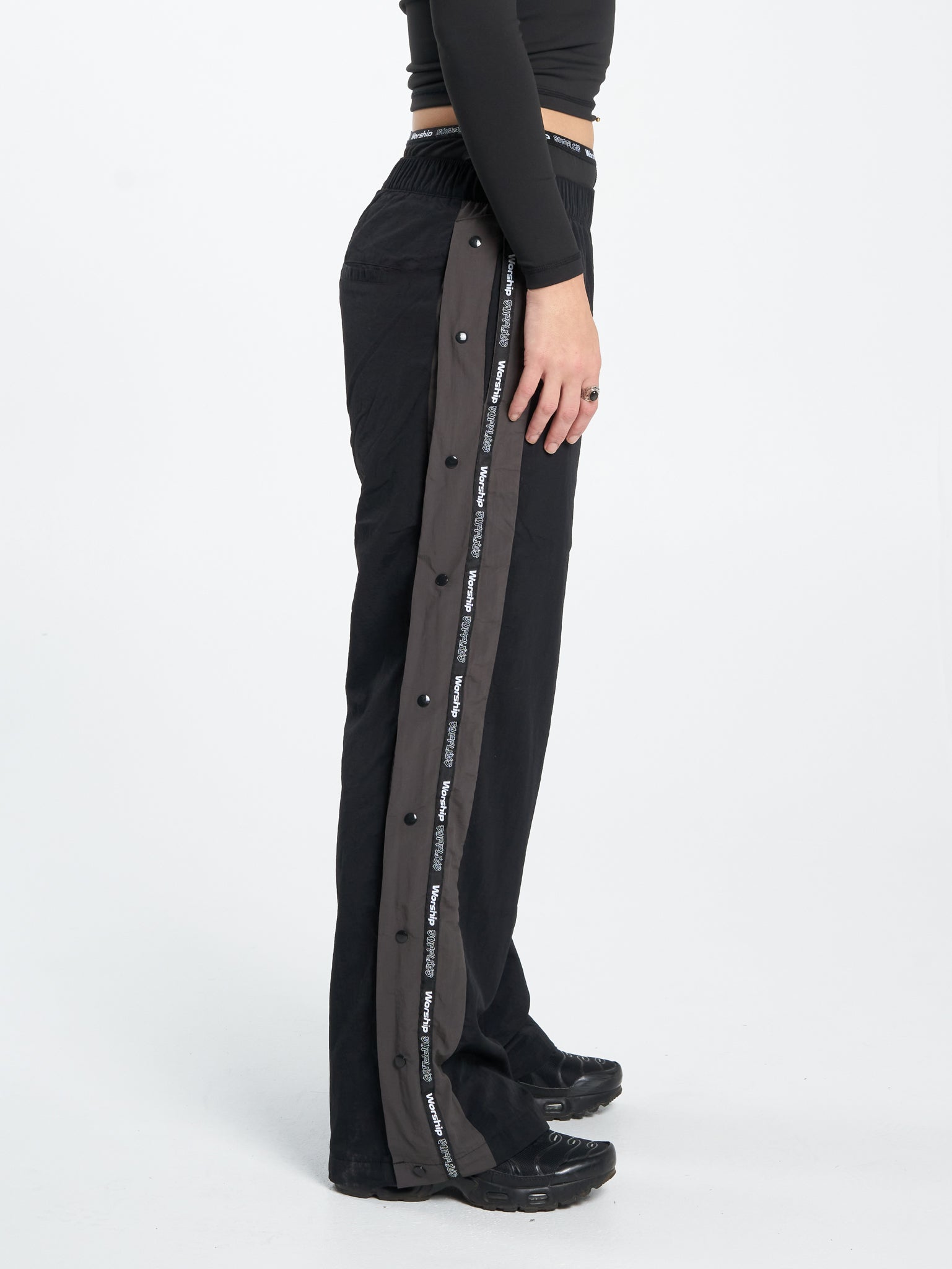 Win Win Crushed Nylon Track Pant - Black