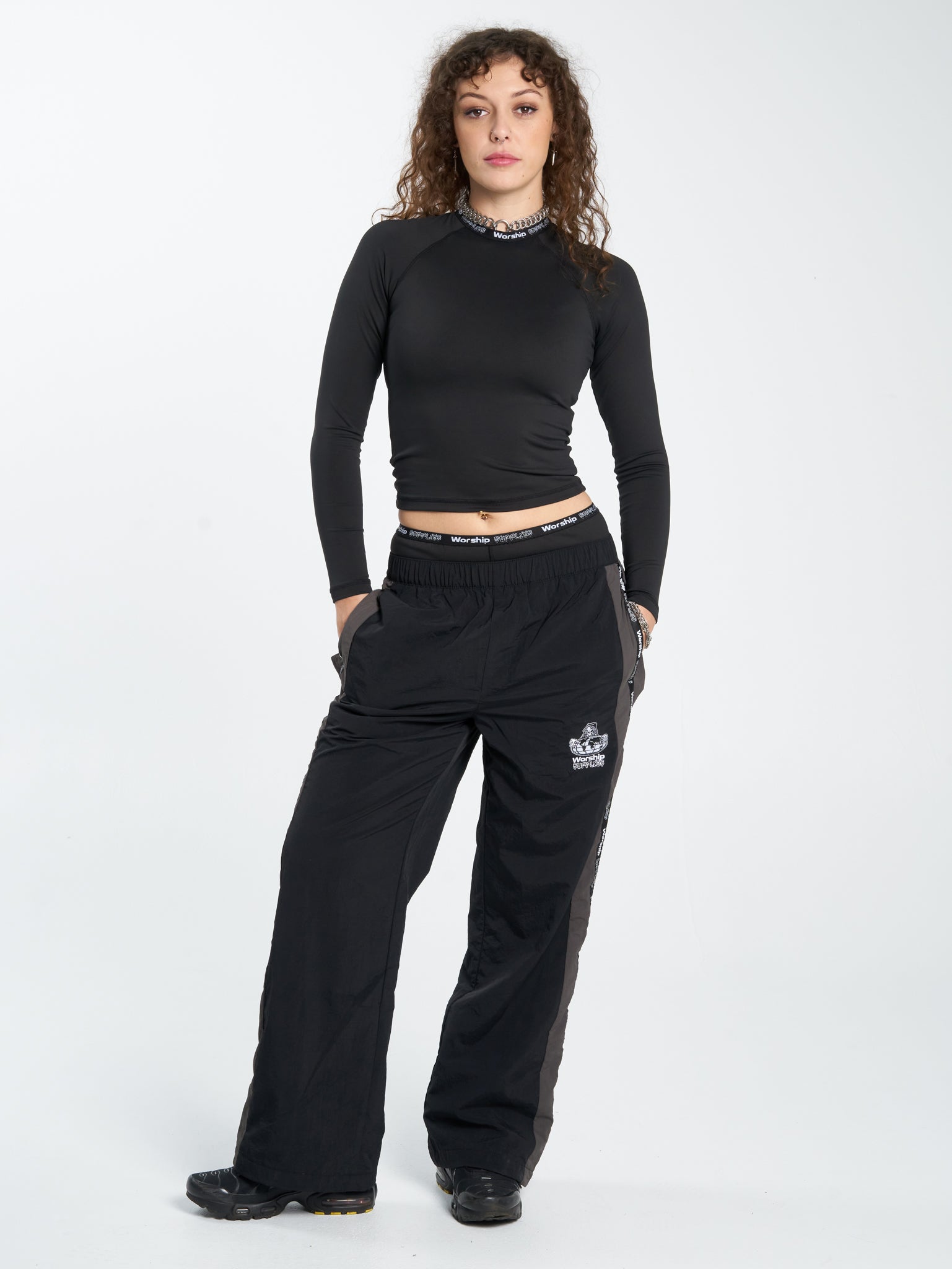 Win Win Crushed Nylon Track Pant - Black