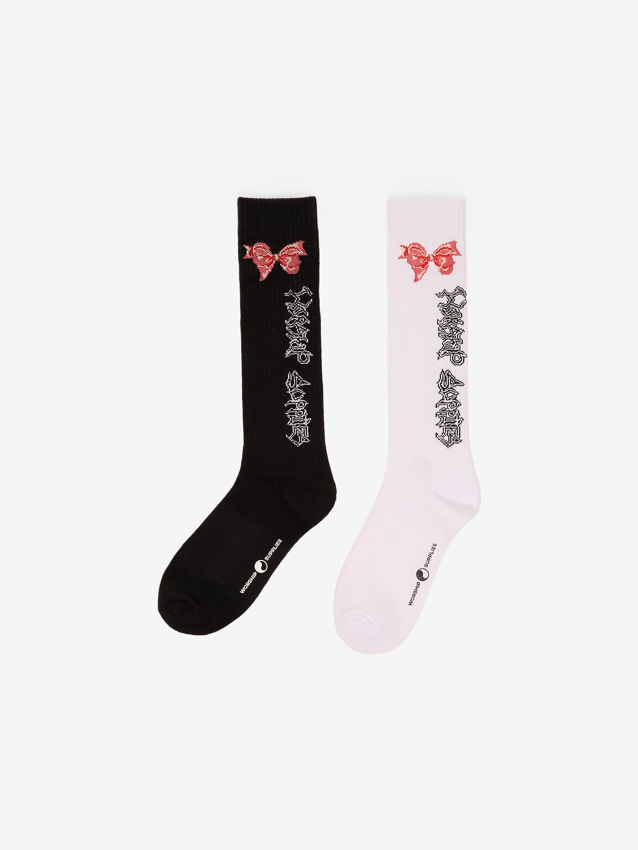 Cute But Psycho Knee High Sock 2 Pack - White - Black One Size