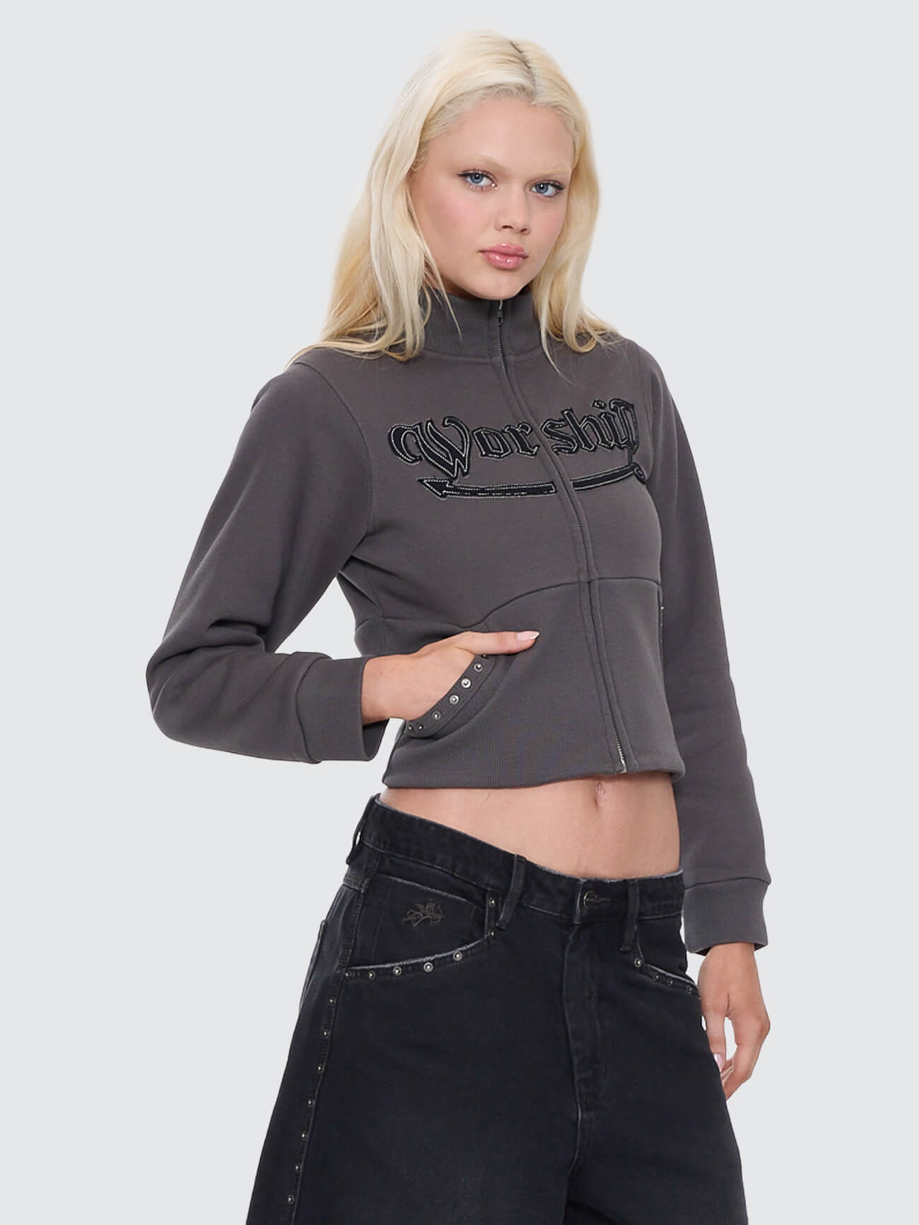 Treasured Y2K Zip Fleece Jacket - Worn Black 4