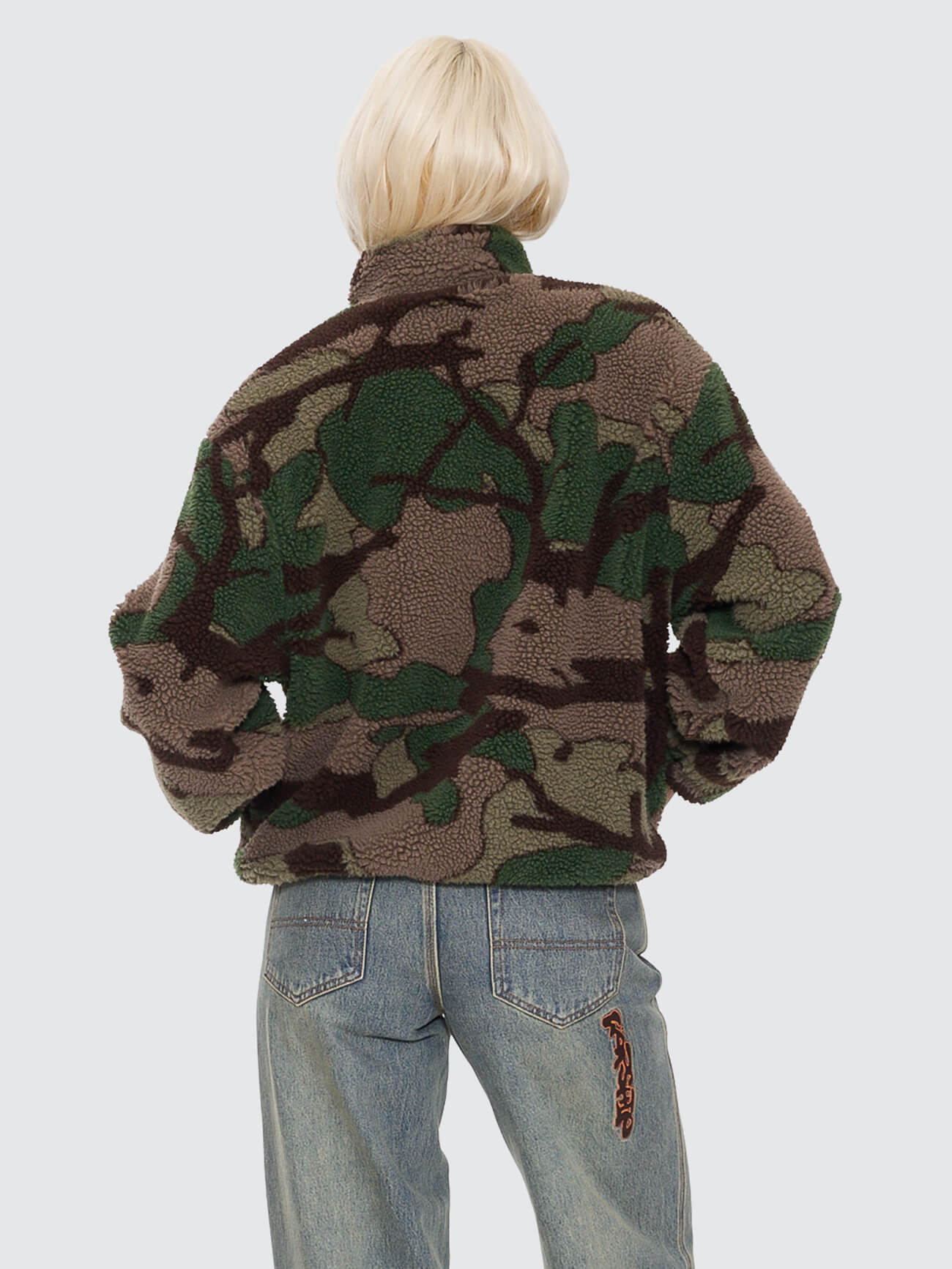 Plain Sight Zip Through Sherpa Fleece - Camo Green 4