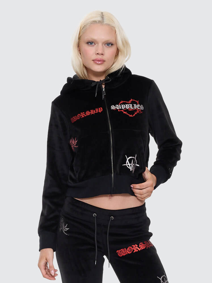 Scratch Velour Zip Thru Hood - Black 4