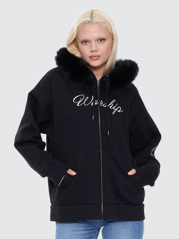 Padlock Zip Front Hood - Black Fur 4