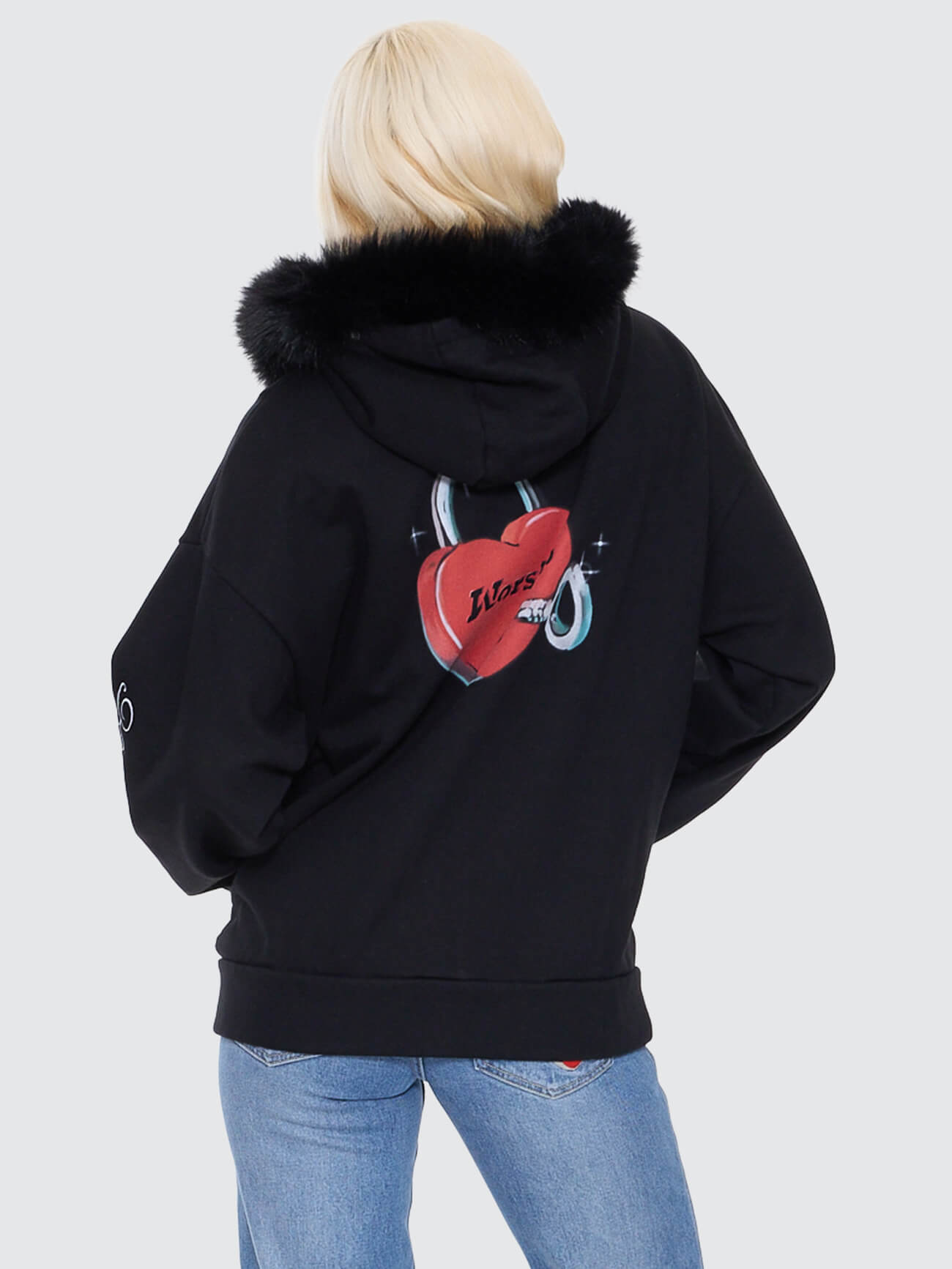 Padlock Zip Front Hood - Black Fur 4