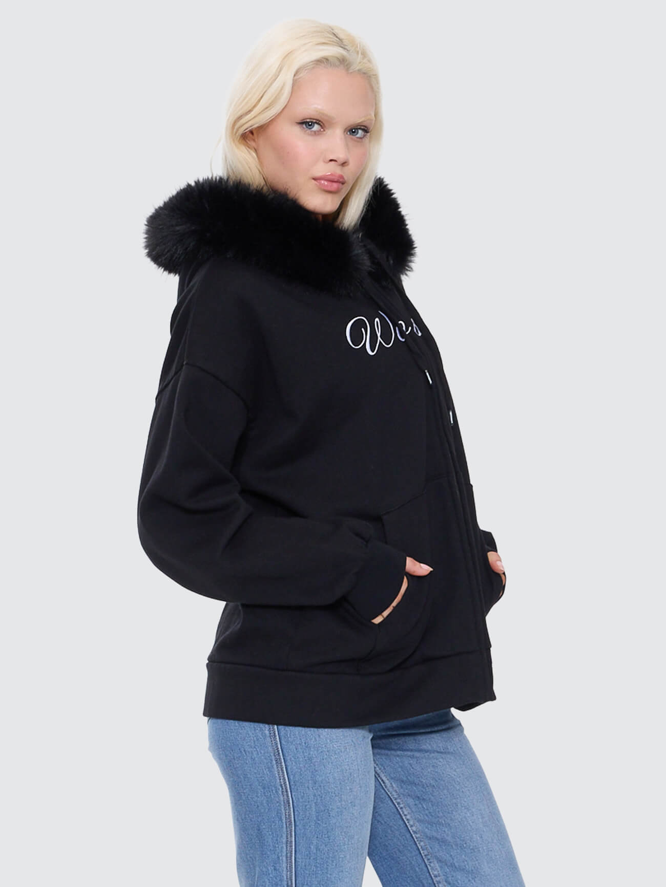 Padlock Zip Front Hood - Black Fur 4