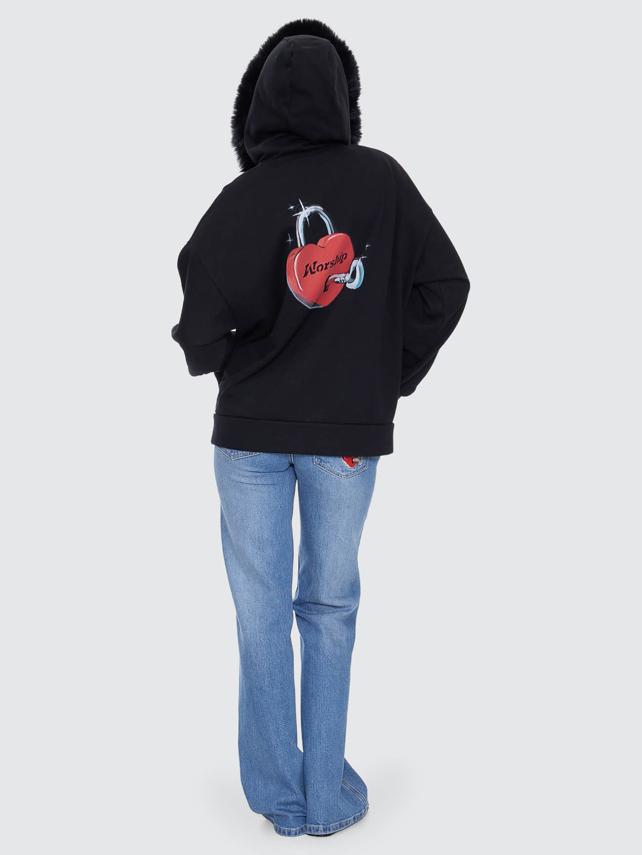 Padlock Zip Front Hood - Black Fur 4