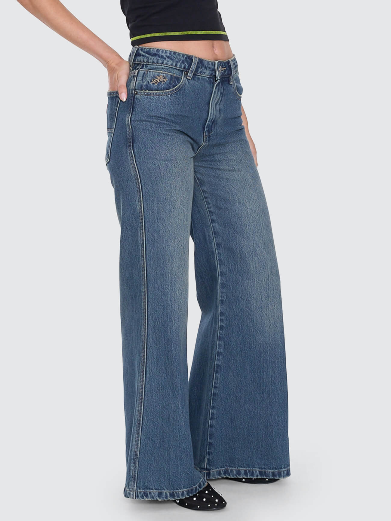 Dropkick Flare Jean - Dirty Mid Blue 4