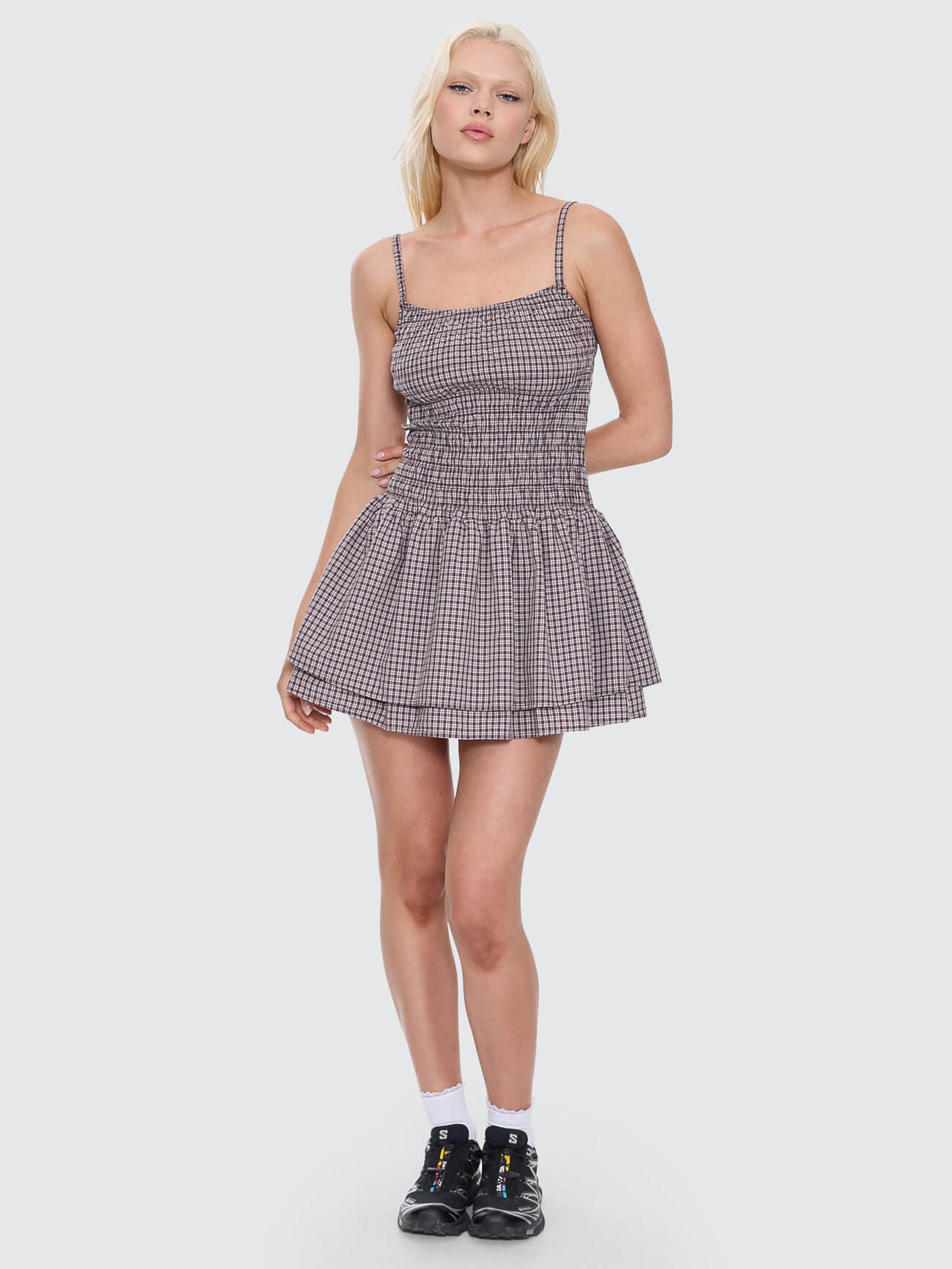 Cheek Shirred Mini Dress - Blackberry 4