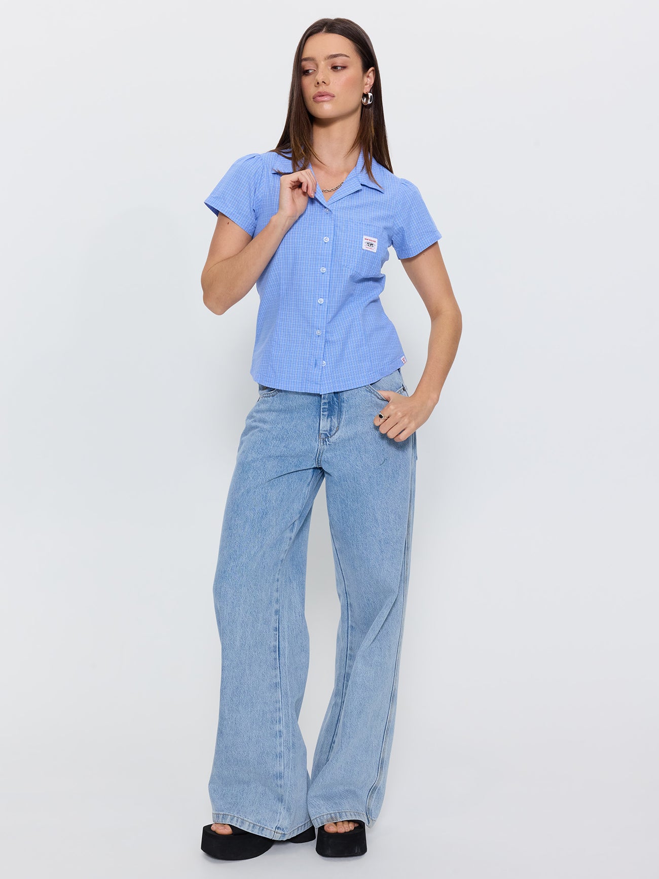 Backchat Baby Short Sleeve Shirt - Blue Check