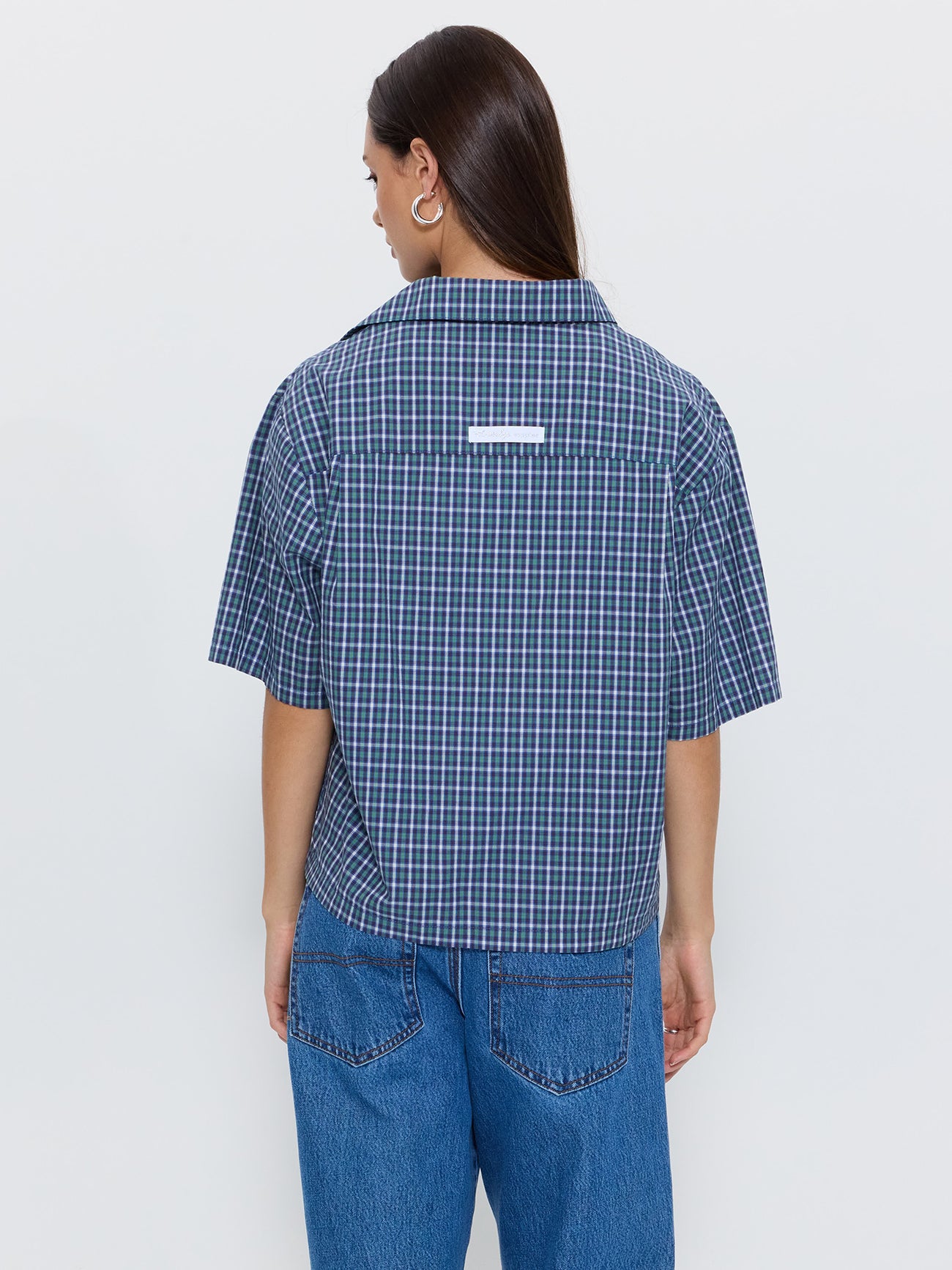 No Show Box Fit Shirt - Blue Green Check
