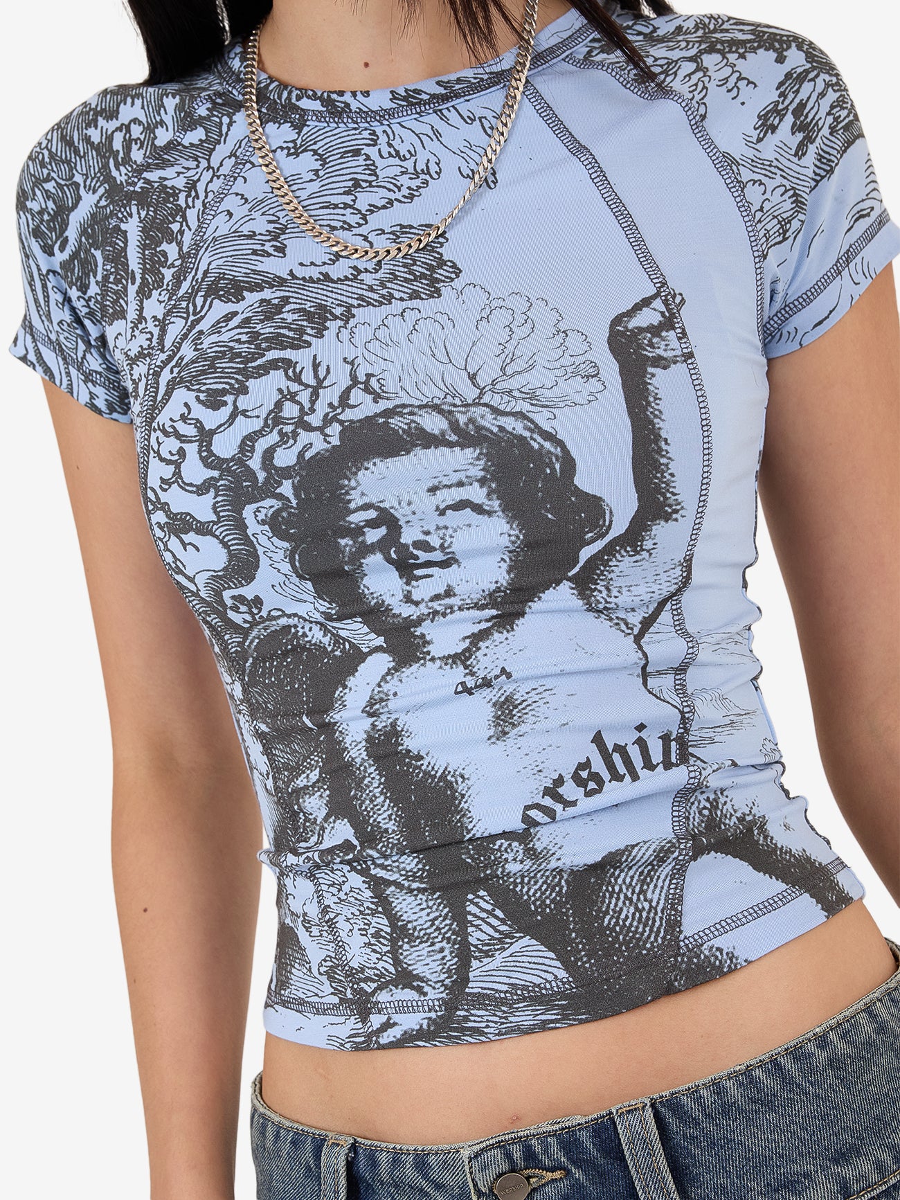 Not Your Angel Panelled Raglan Tee - Bell Air Blue 4