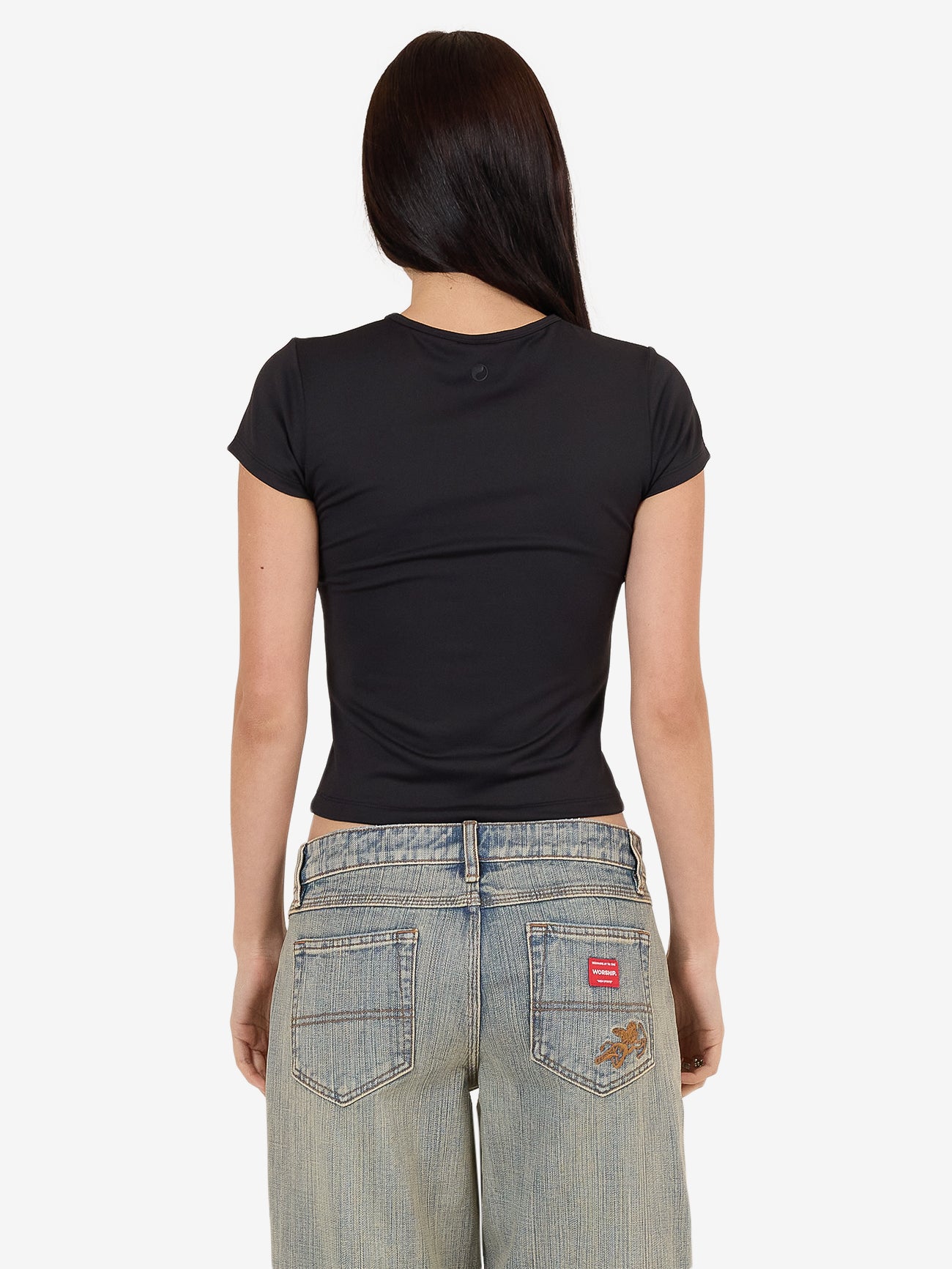 Entice Low Cut Cap Sleeve Top - Black