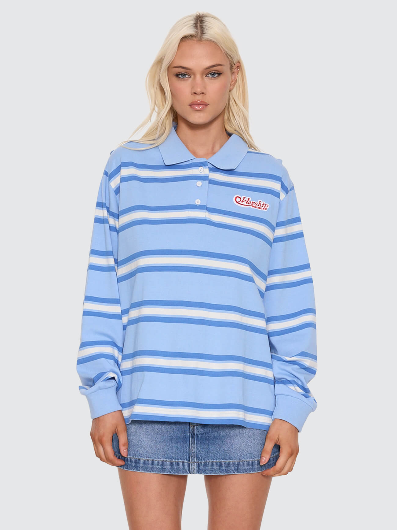 Yours Truly Striped Long Sleeve Polo - Dream Blue 4