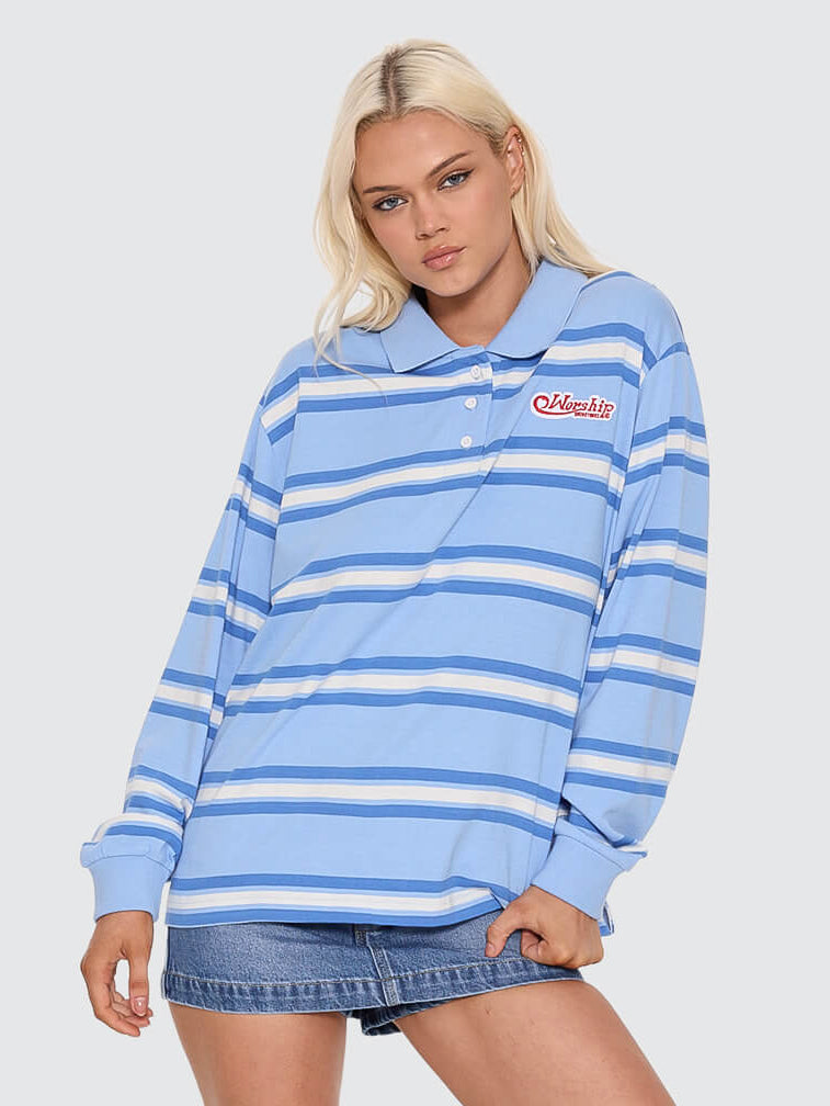 Yours Truly Striped Long Sleeve Polo - Dream Blue 4