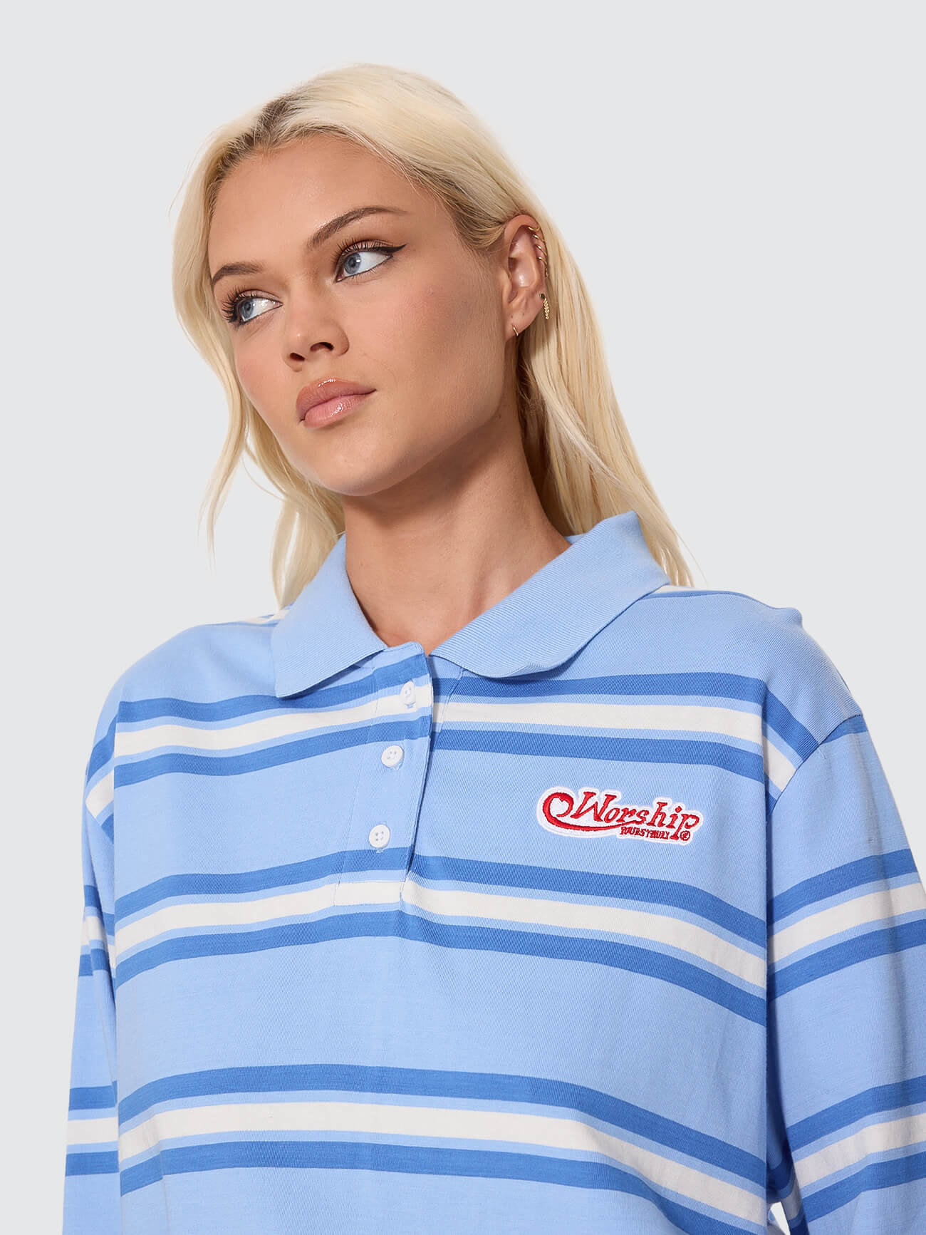 Yours Truly Striped Long Sleeve Polo - Dream Blue 4