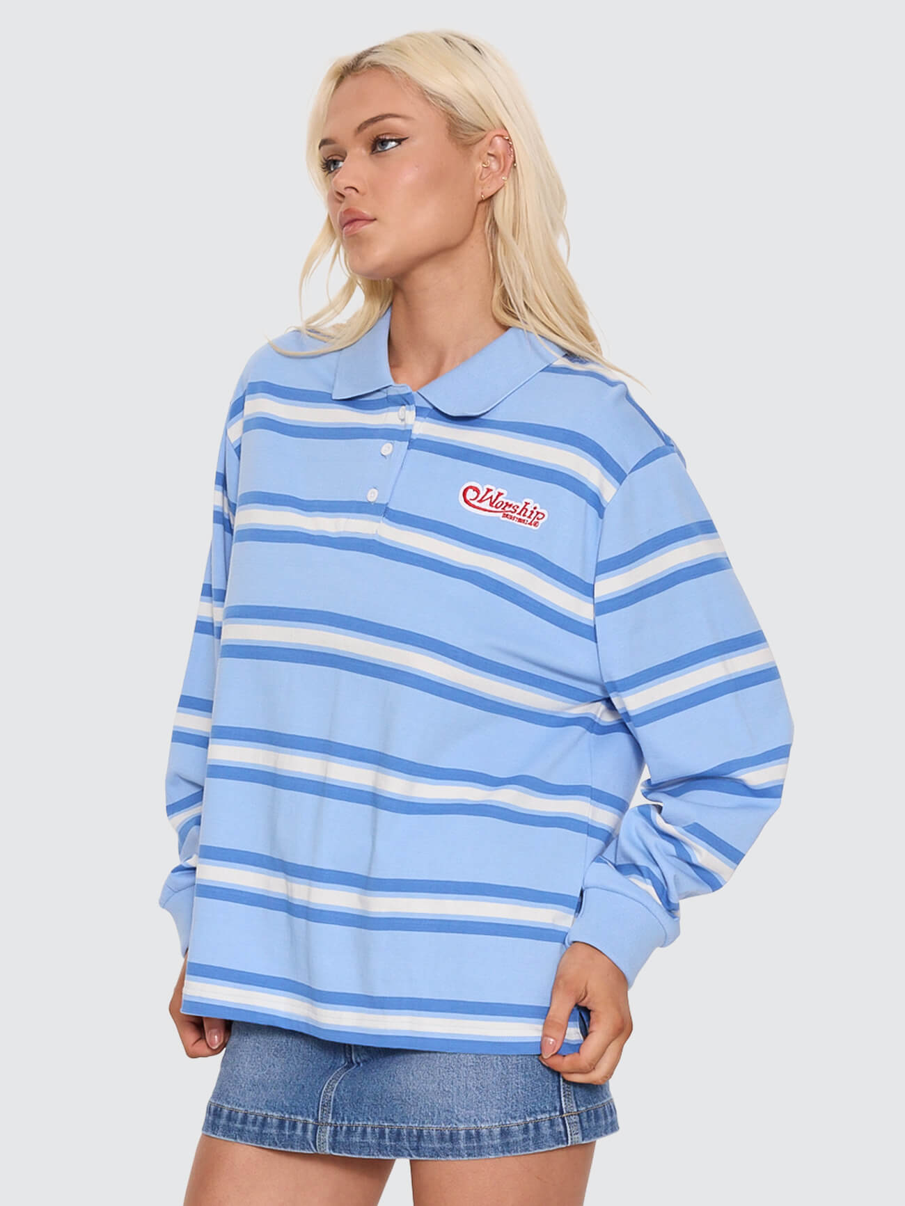 Yours Truly Striped Long Sleeve Polo - Dream Blue 4