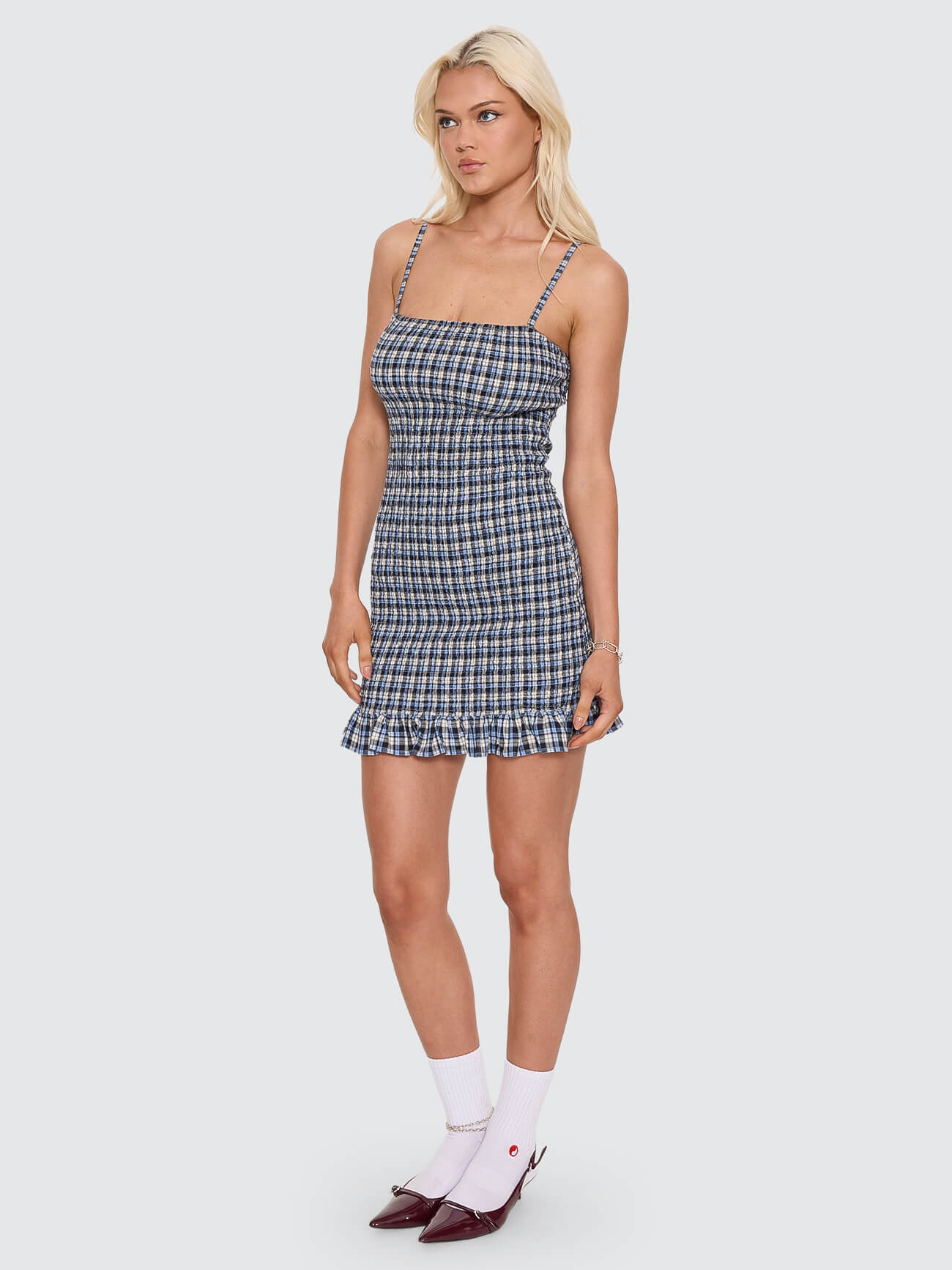Cherub Shirred Mini Dress - Blue Grey 4