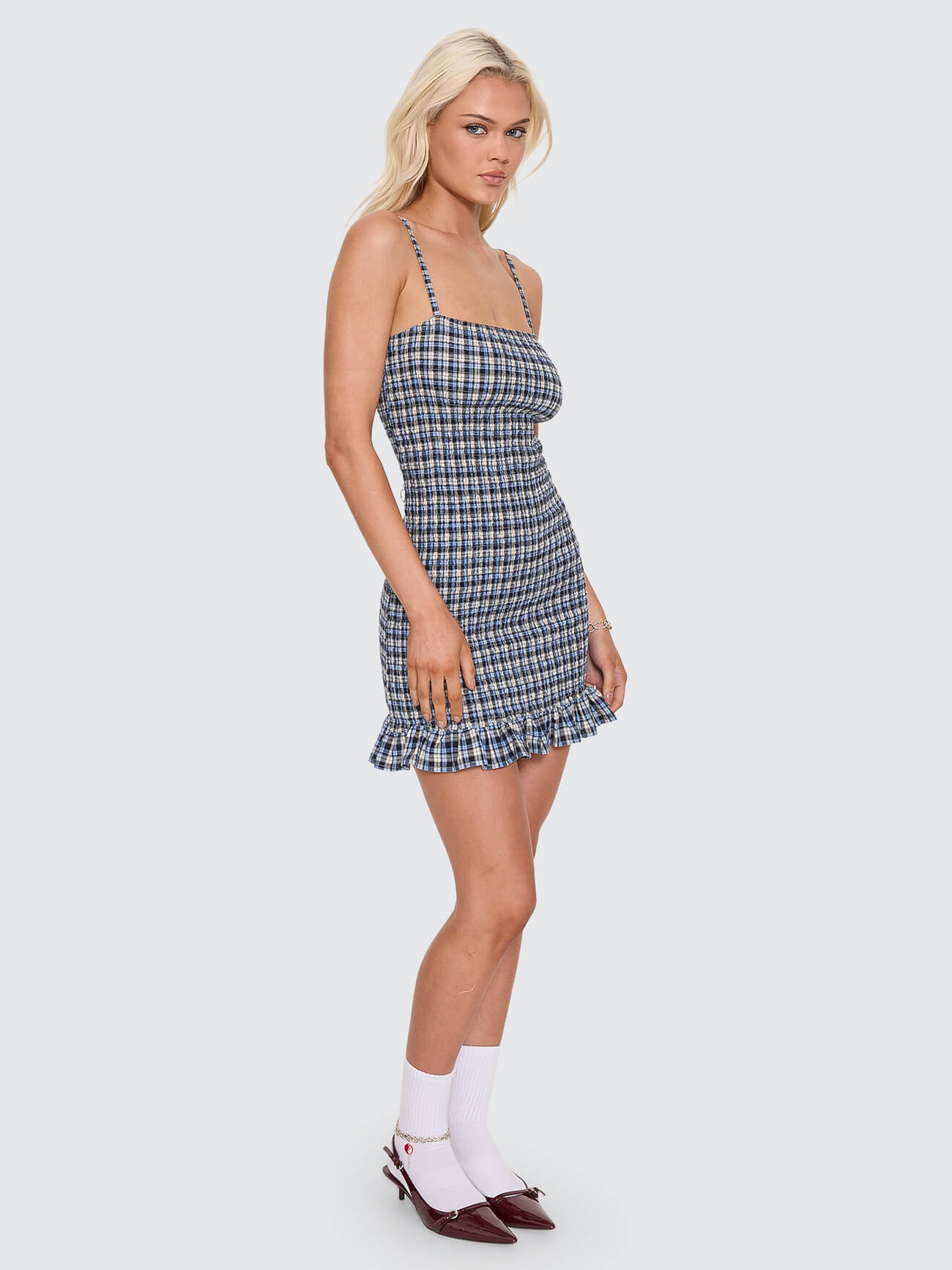 Cherub Shirred Mini Dress - Blue Grey 4