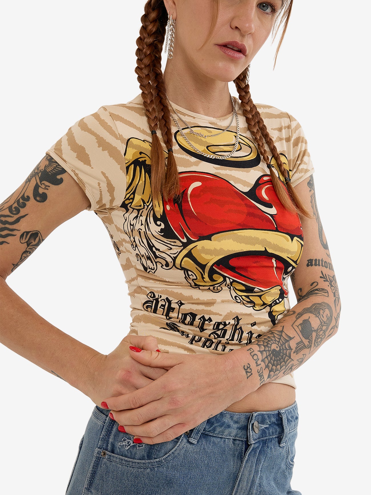 Eat Ur Heart Out Cap Sleeve Top - Nude 4