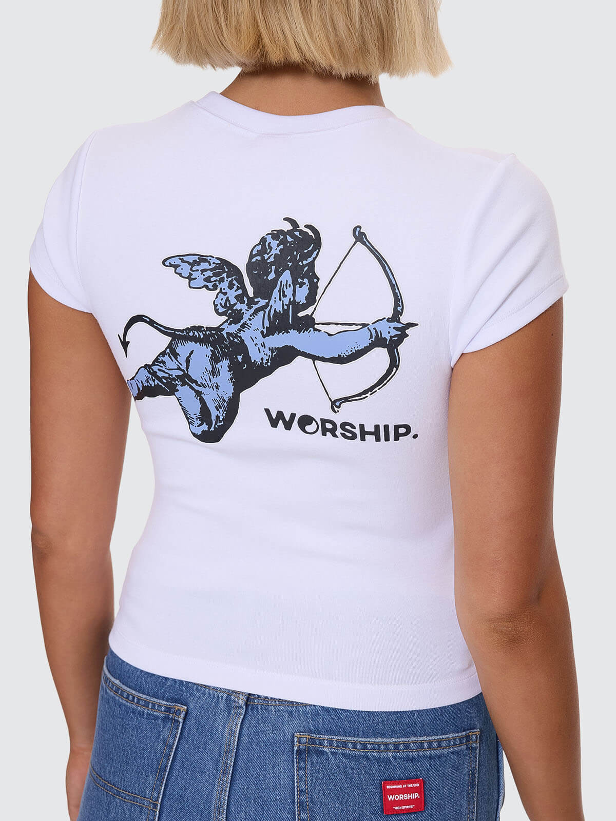 Cherub Cap Sleeve Tee - White - Blue 4