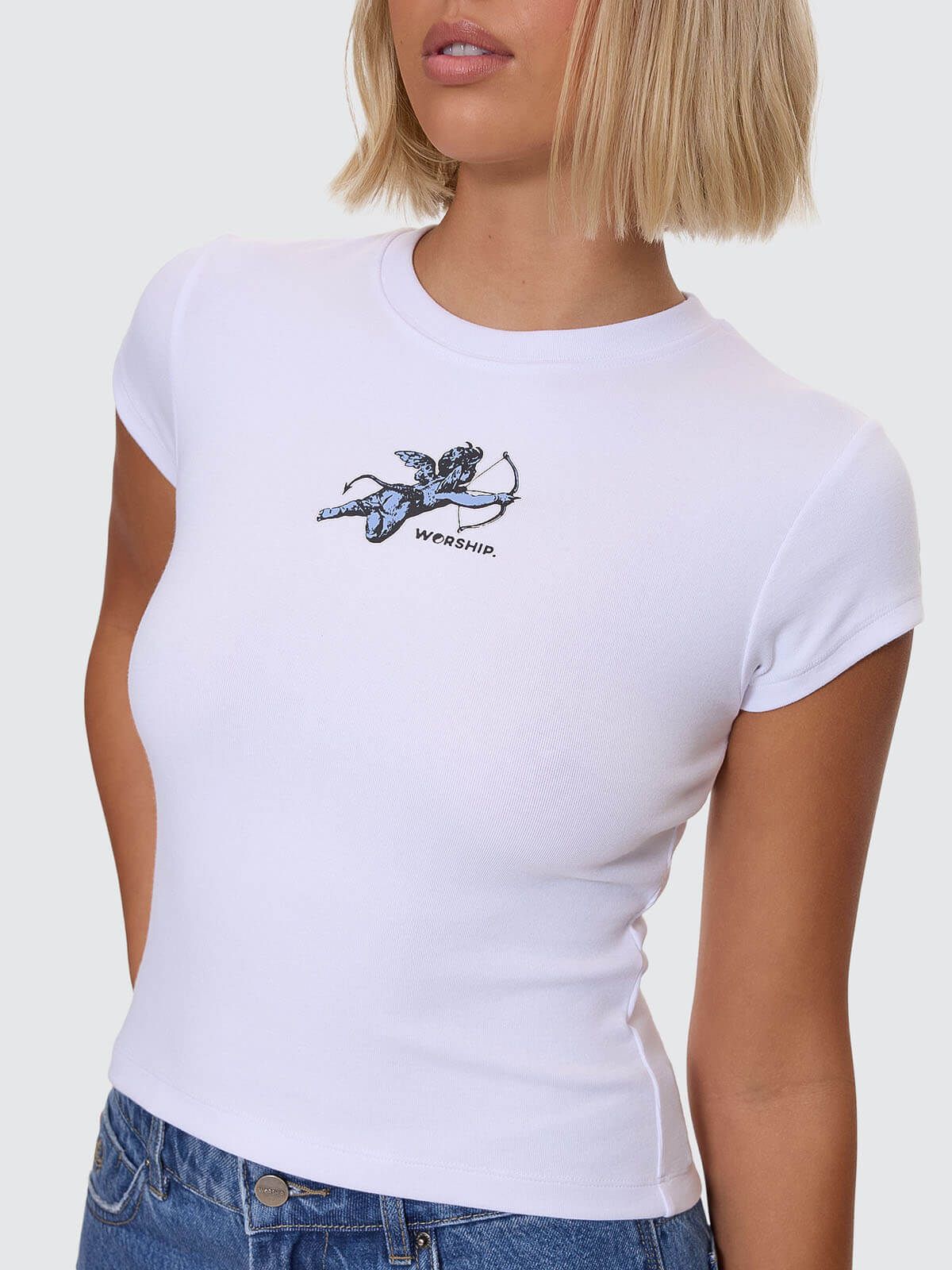 Cherub Cap Sleeve Tee - White - Blue 4