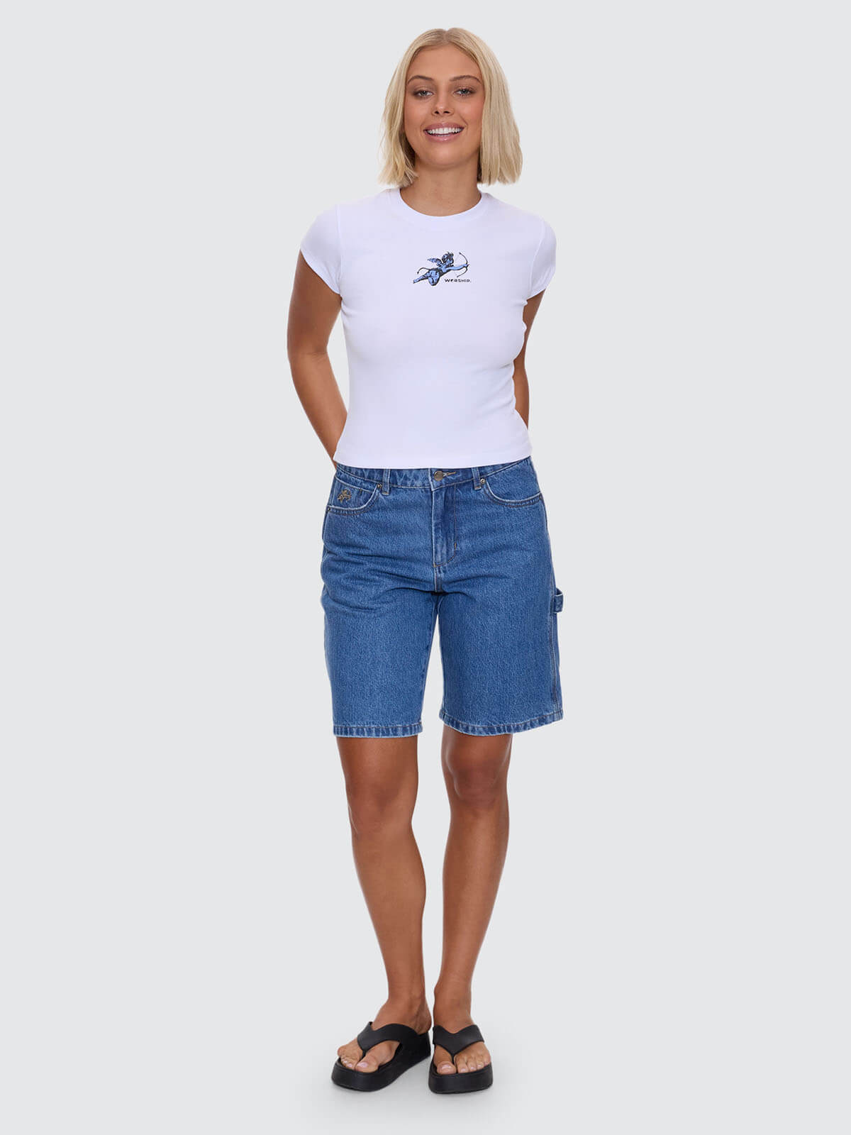 Cherub Cap Sleeve Tee - White - Blue 4