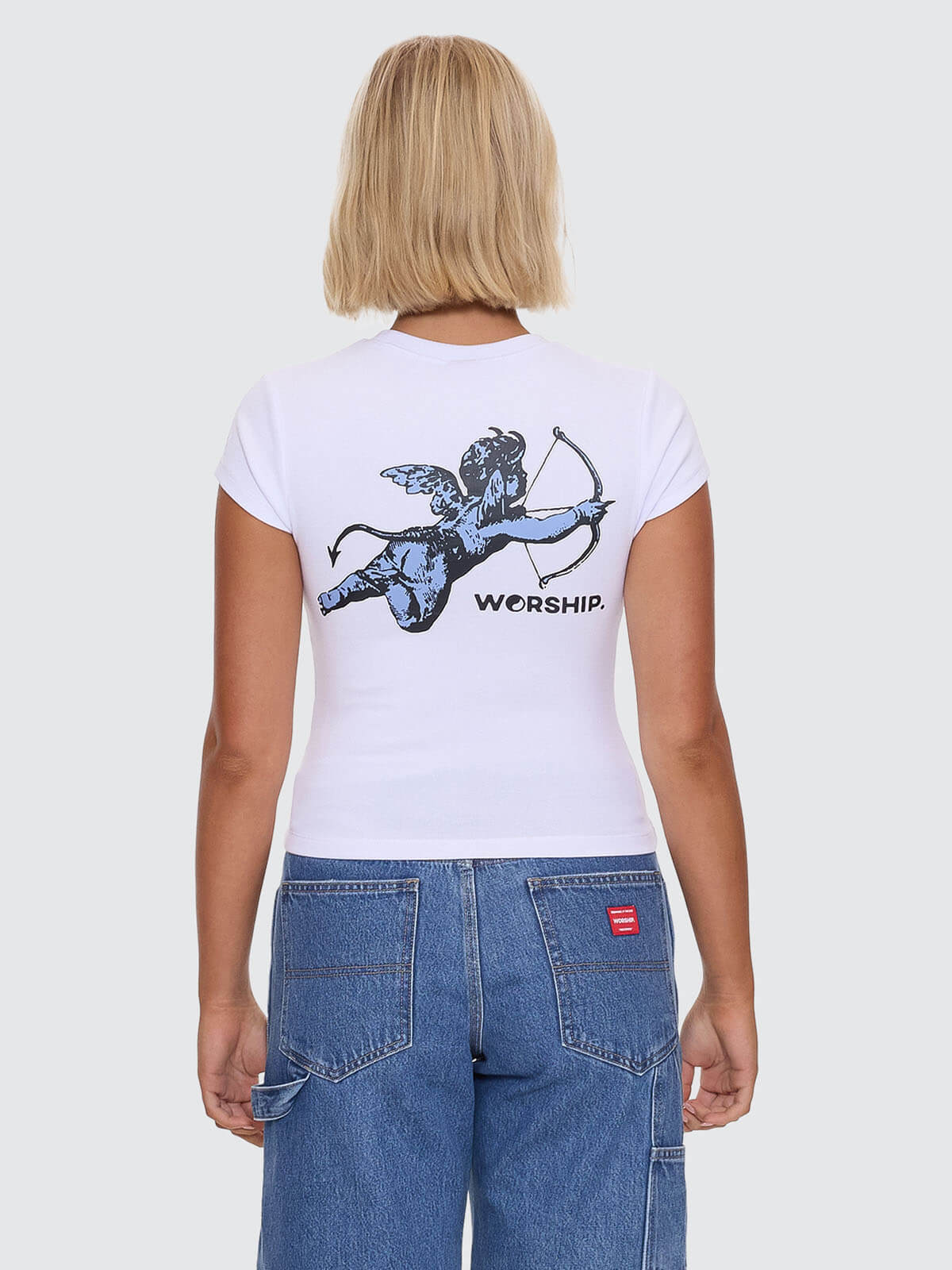 Cherub Cap Sleeve Tee - White - Blue 4