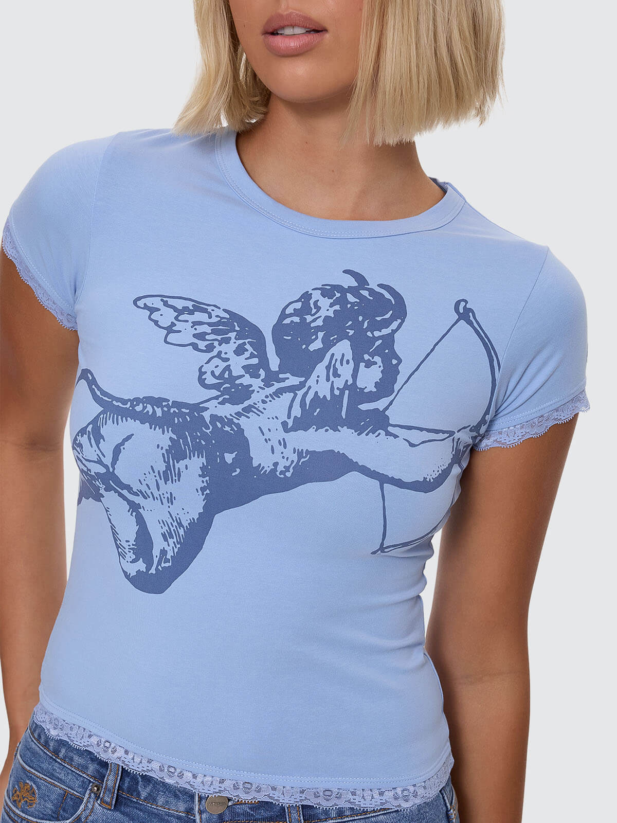 Cherub Lace Cap Sleeve Tee - Bell Air Blue 4