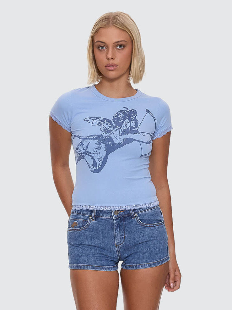 Cherub Lace Cap Sleeve Tee - Bell Air Blue 4