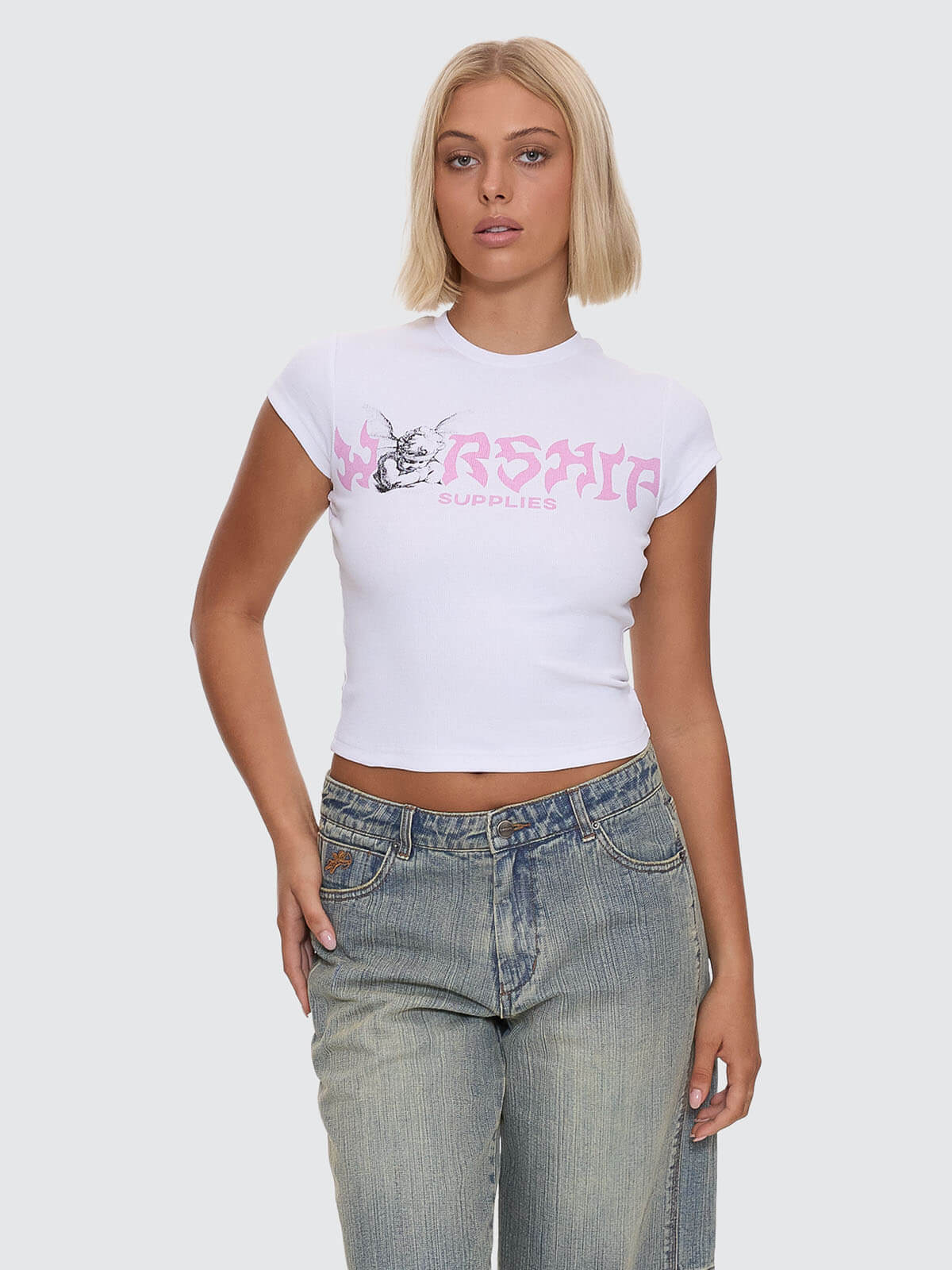 Horns Cap Sleeve Tee - White 4