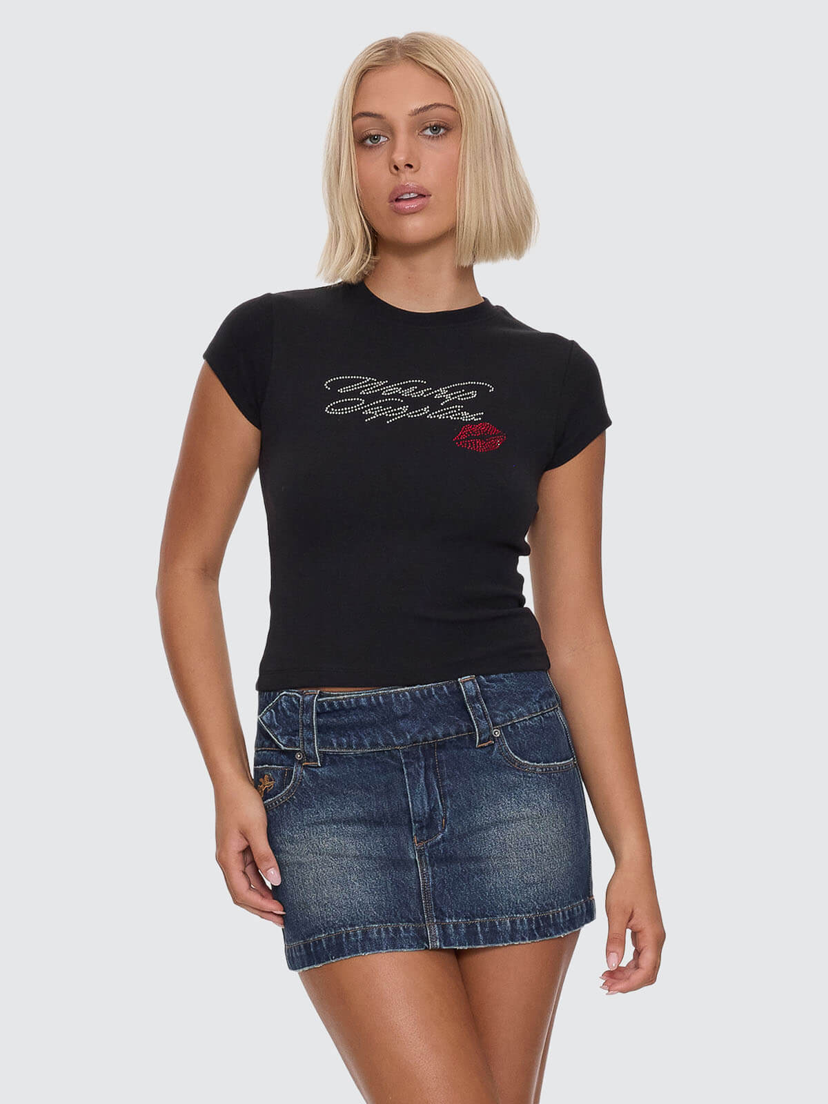 Kiss It Cap Sleeve Tee - Black 4