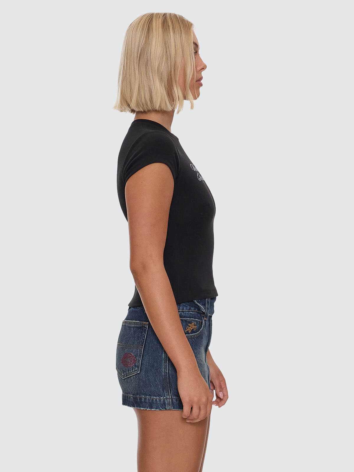 Kiss It Cap Sleeve Tee - Black 4