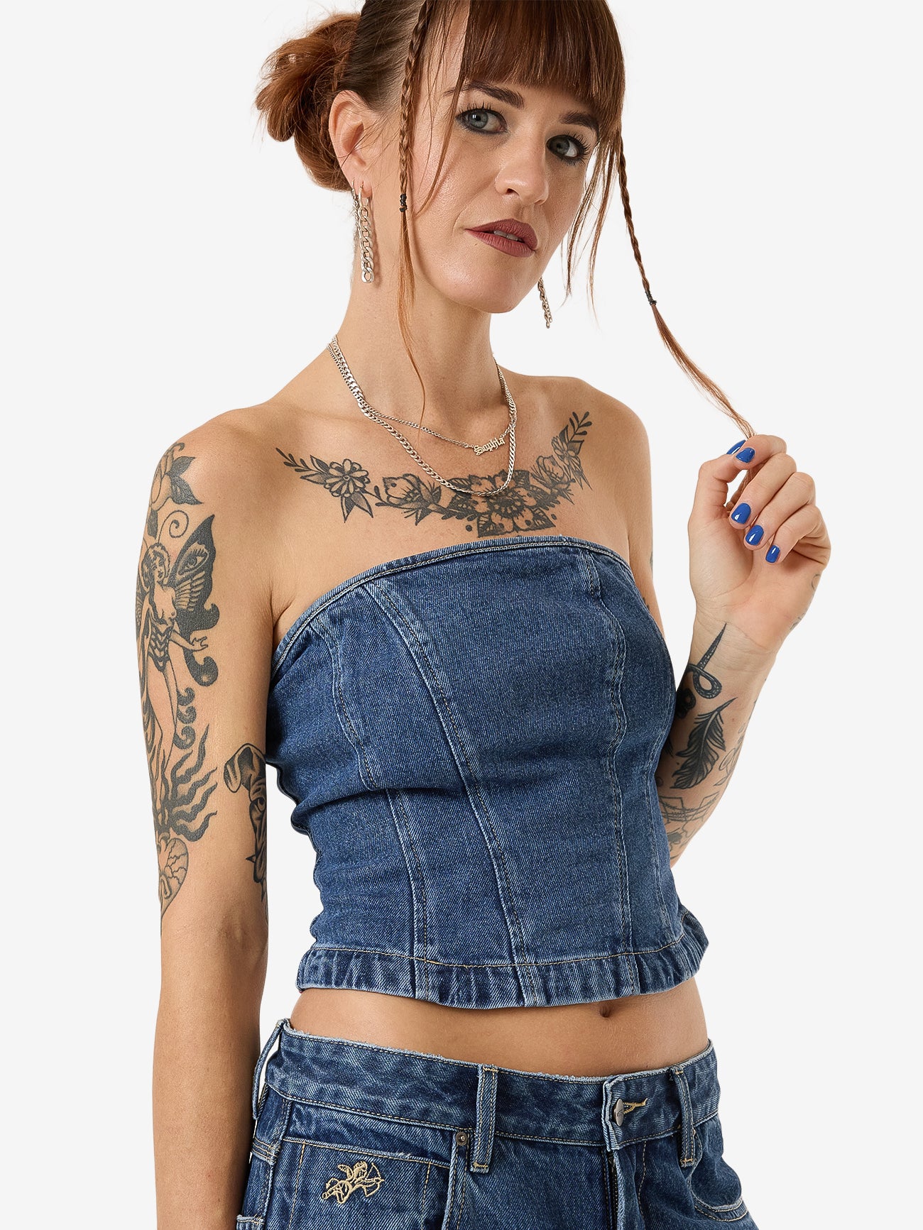 Blue Baby Denim Tube Top - Worn Blue Rinse 4