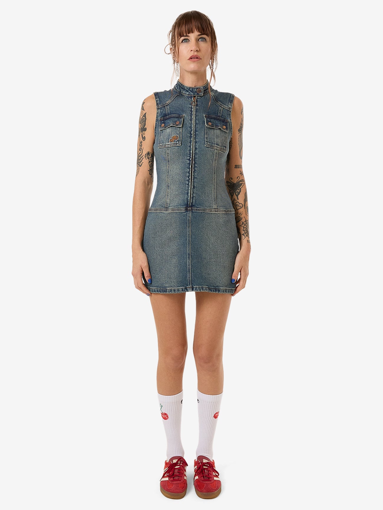 Speedy Denim Mini Dress - Dirty Mid Blue 4