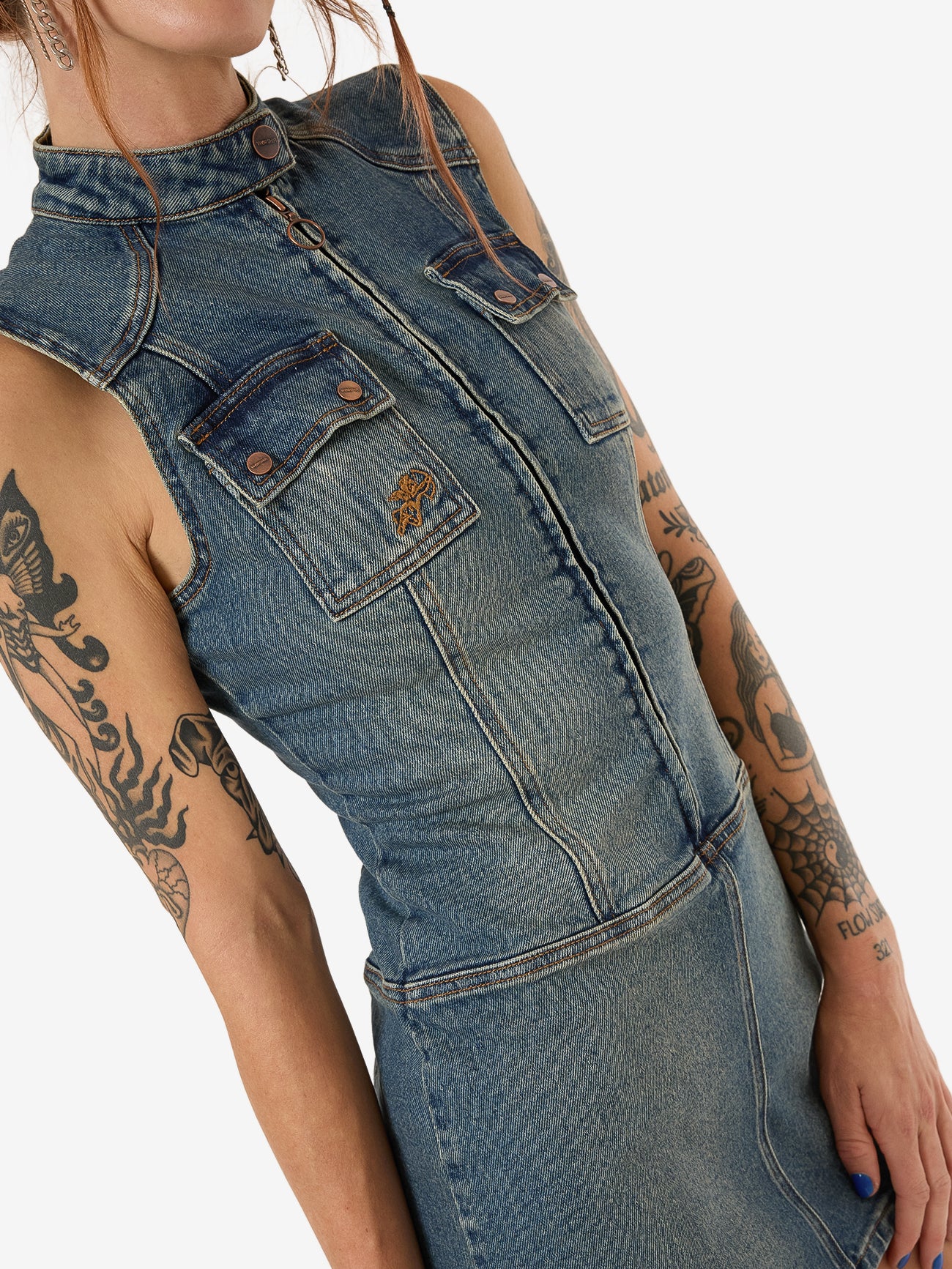 Speedy Denim Mini Dress - Dirty Mid Blue 4