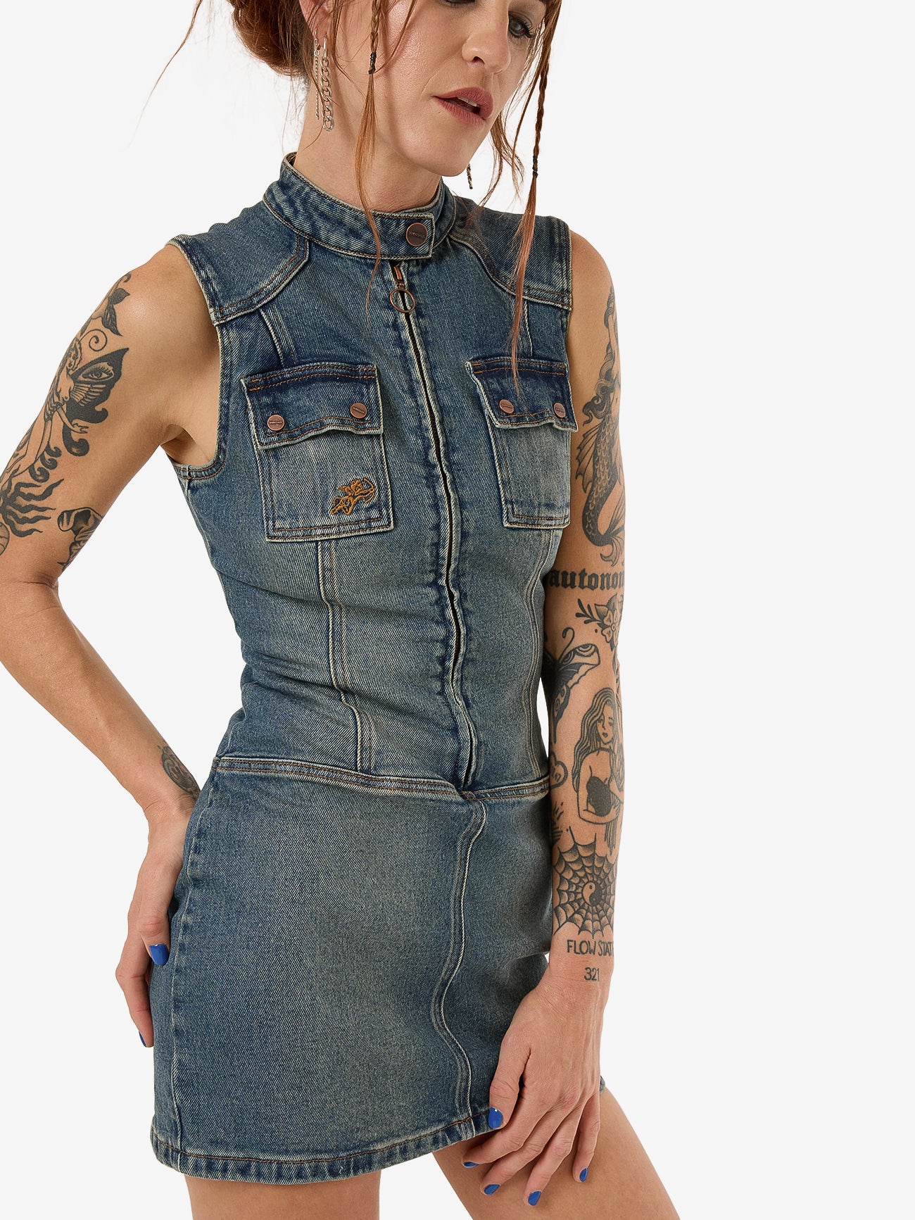 Speedy Denim Mini Dress - Dirty Mid Blue 4
