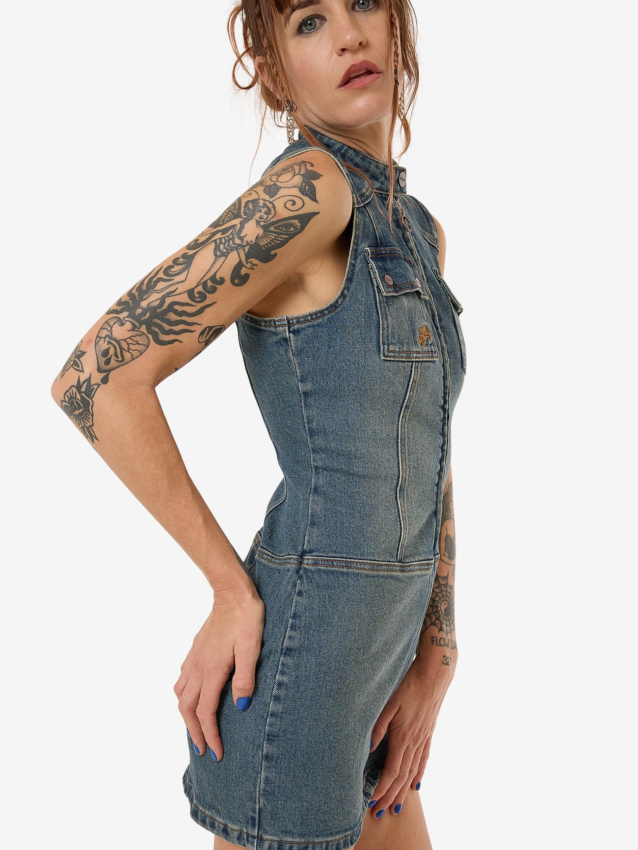 Speedy Denim Mini Dress - Dirty Mid Blue 4