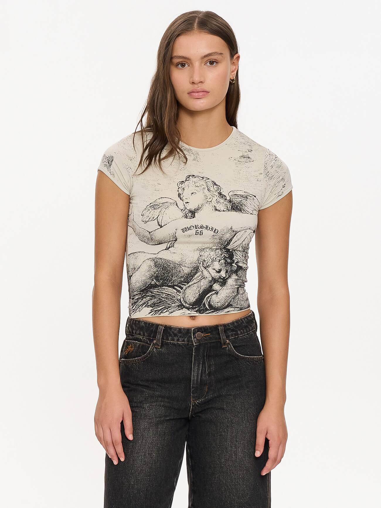 Dreamers Cap Sleeve Tee - Stone 4
