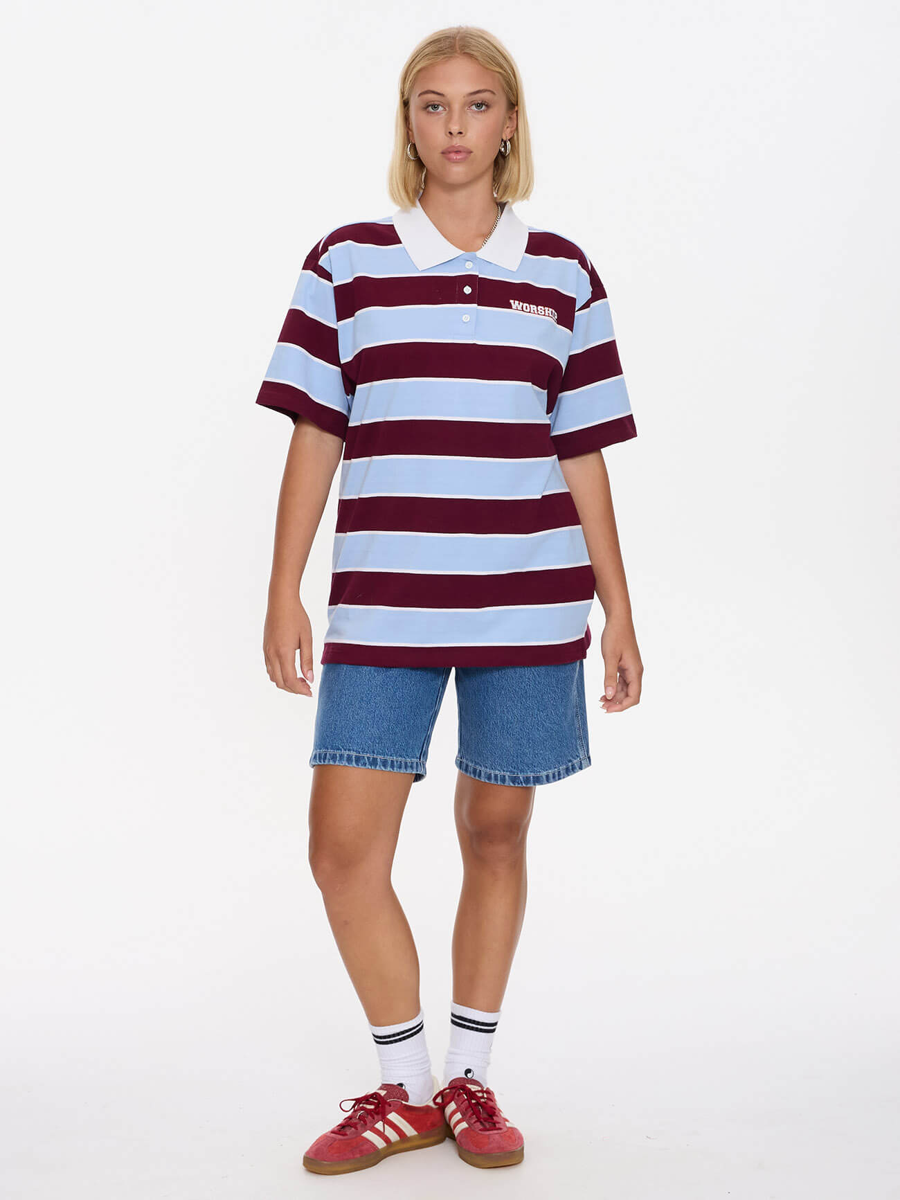 Belter Box Fit Polo - Willow Blue - Deep Cherry 4