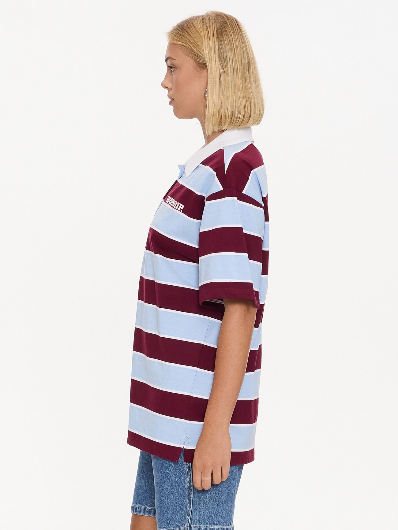 Belter Box Fit Polo - Willow Blue - Deep Cherry 4