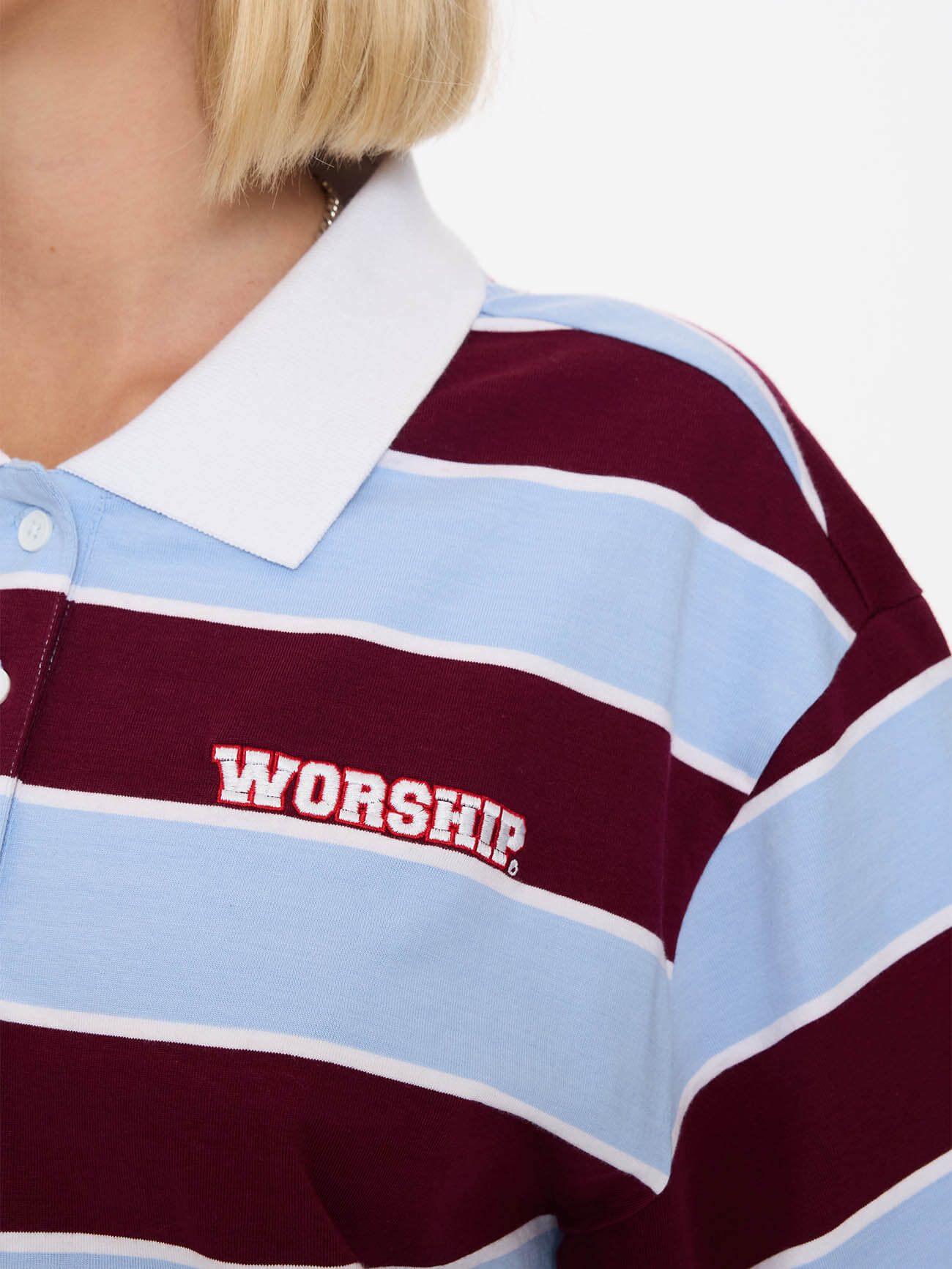 Belter Box Fit Polo - Willow Blue - Deep Cherry 4